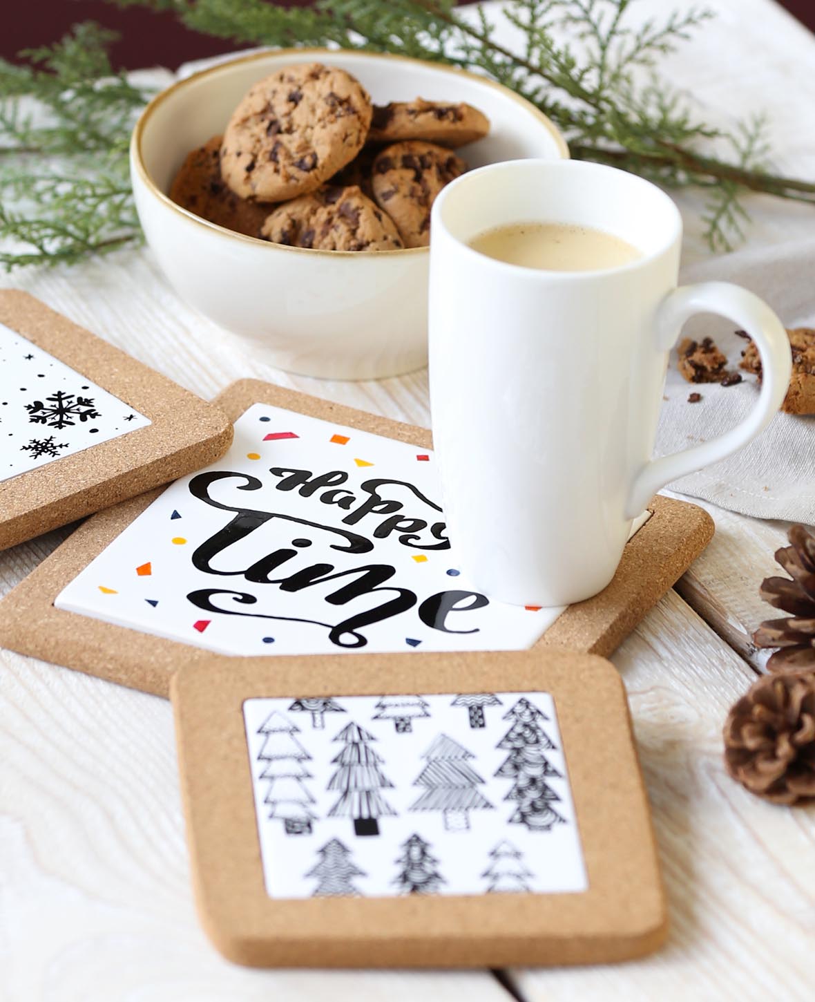 Cork Coaster Star, Brown & White, ø 20 cm