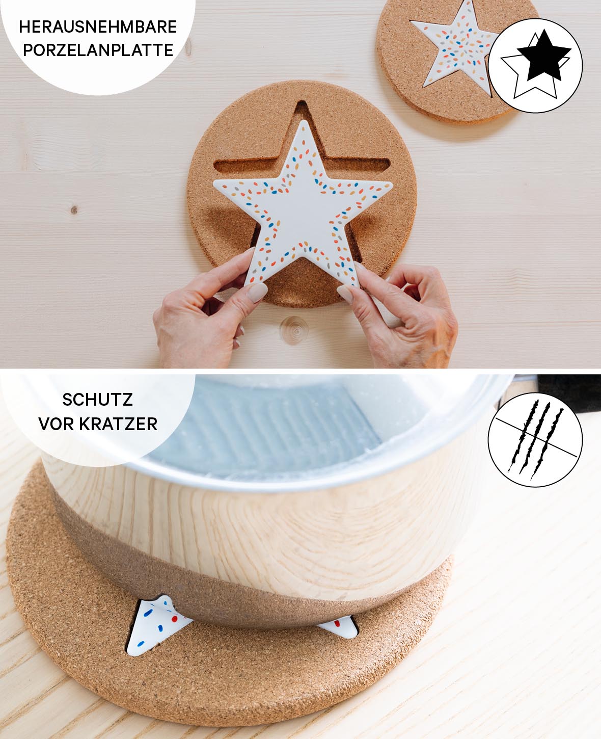 Cork Coasters, Brown & White, ø 12 cm, 10 pcs.