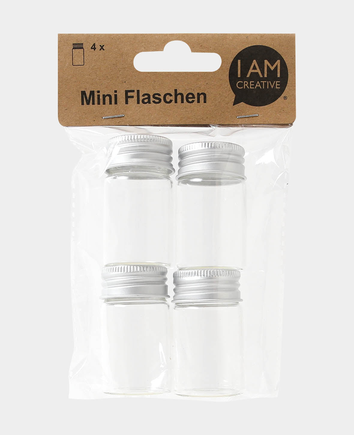 Mini Bottles with Aluminum Cap, ø 2.9 x 5 cm, Transparent, 4 pcs.