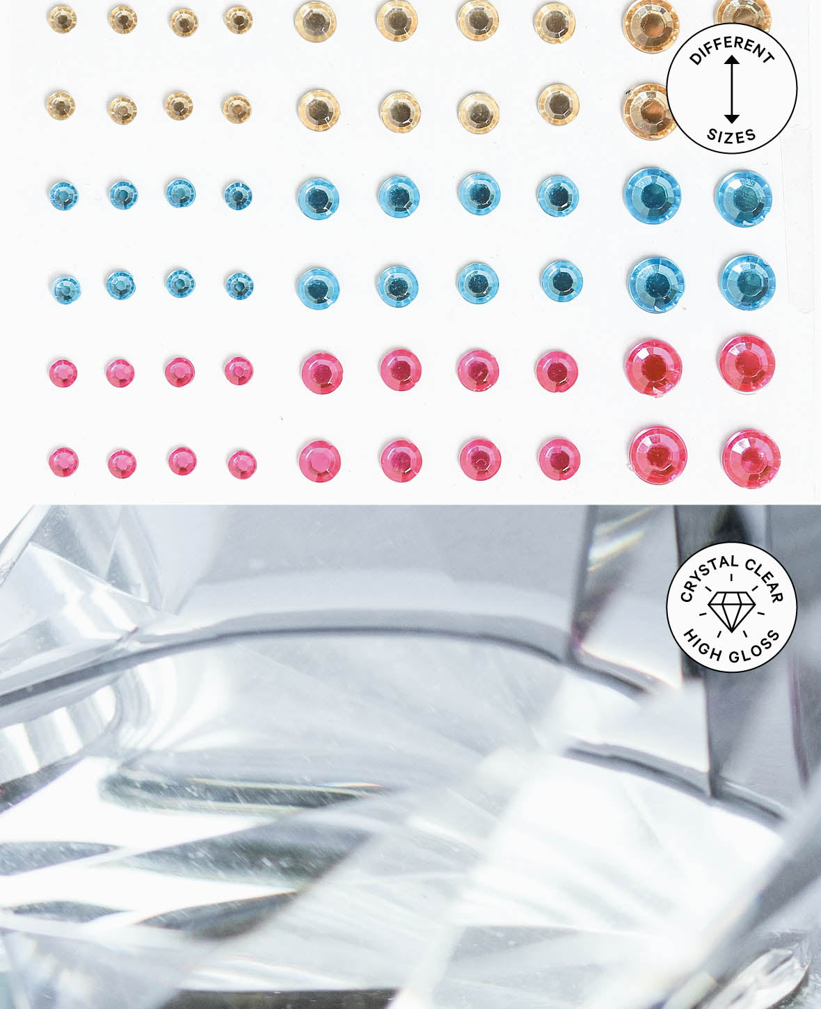 Set d'autocollants cristaux X, rose et nacré, env. ø 6-8 mm, 84 pièces