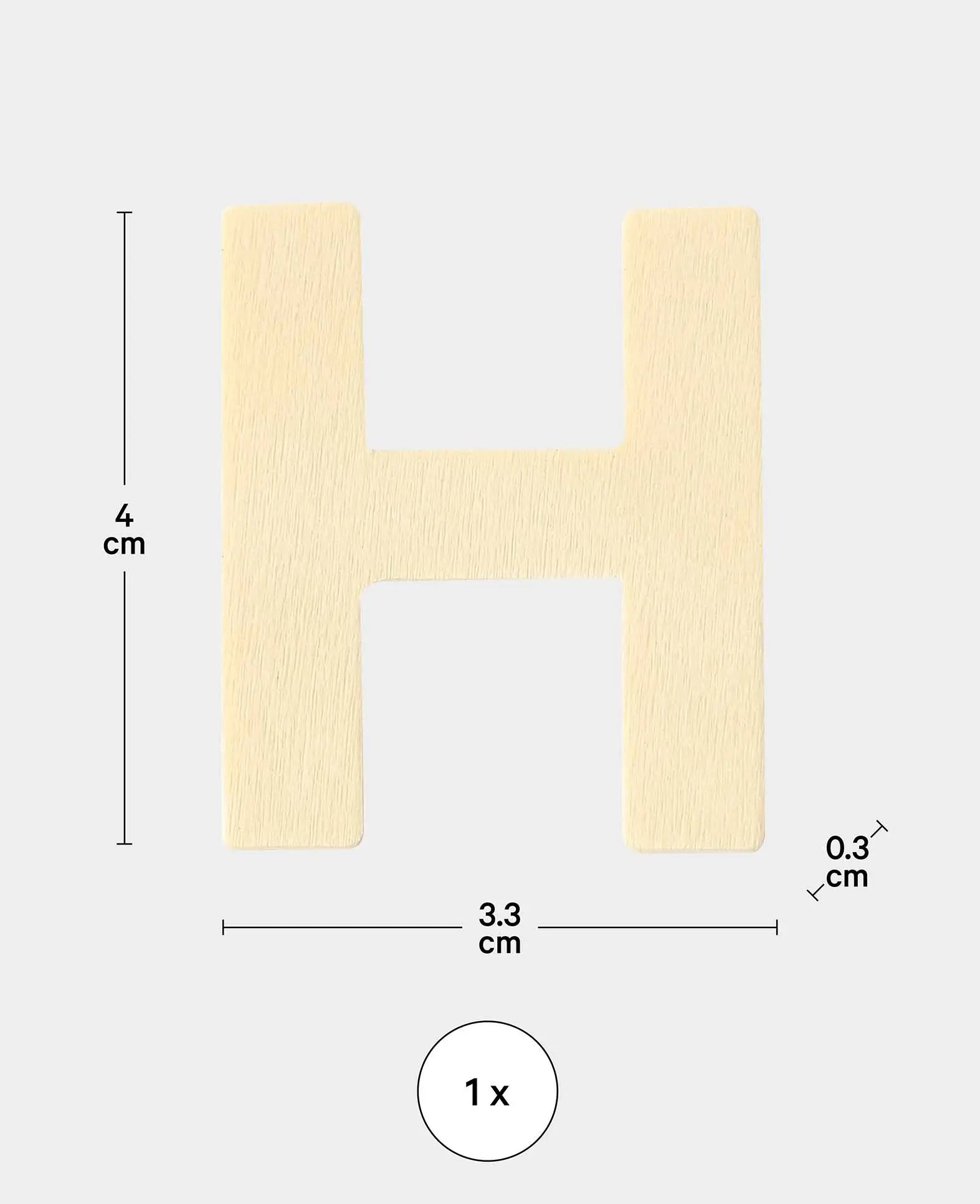 Lettre en bois H, 3.3 x 0.3 x 4 cm, marron, 1 pc.