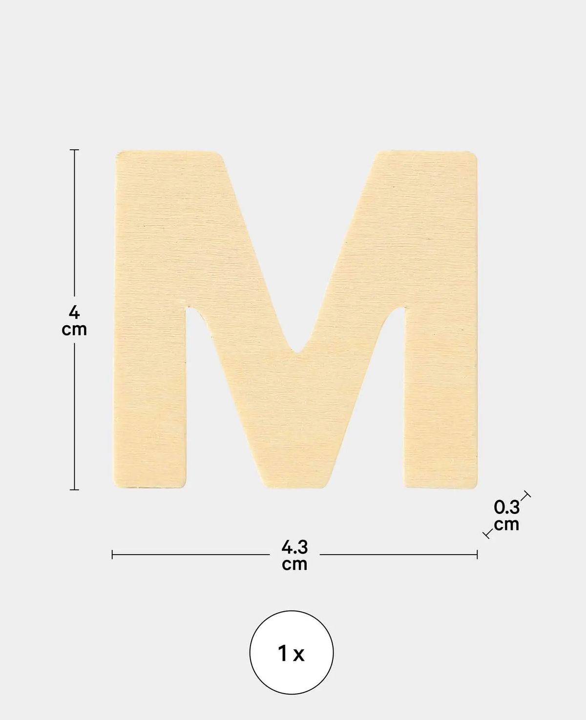 Wooden Letter M, 4.3 x 0.3 x 4 cm, Brown, 1 pc.
