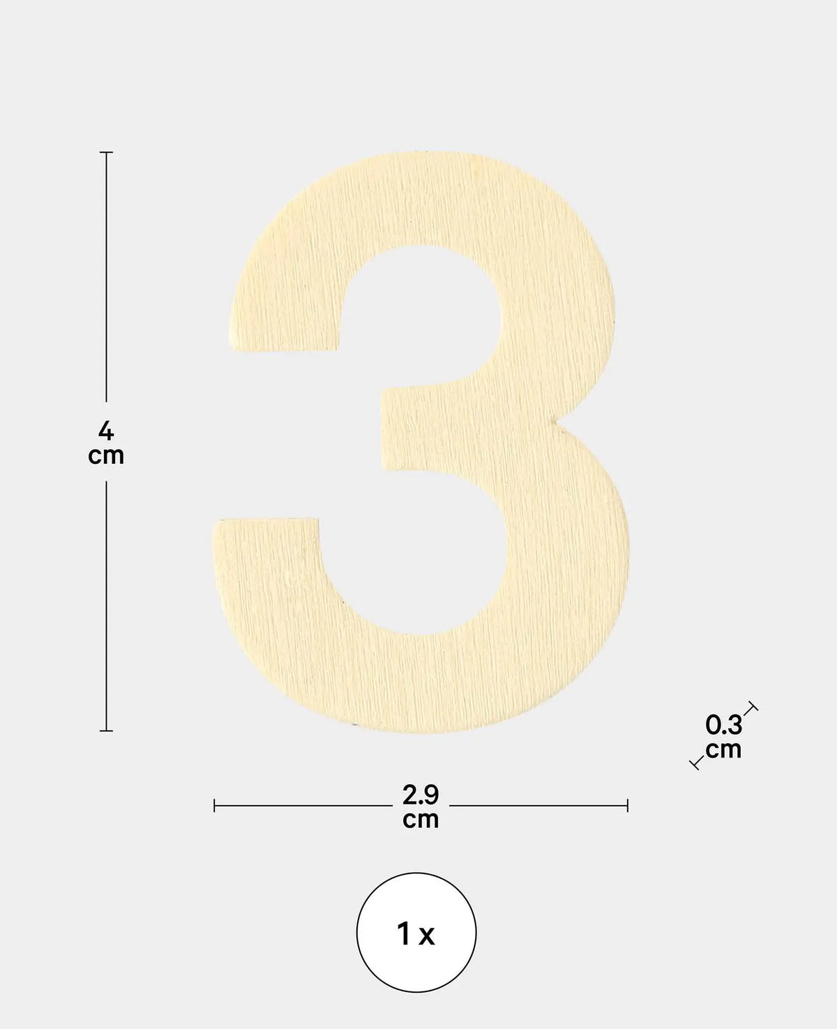 Chiffre en bois 3, env. 2.9 x 0.3 x 4 cm, chiffre en contreplaqué, marron