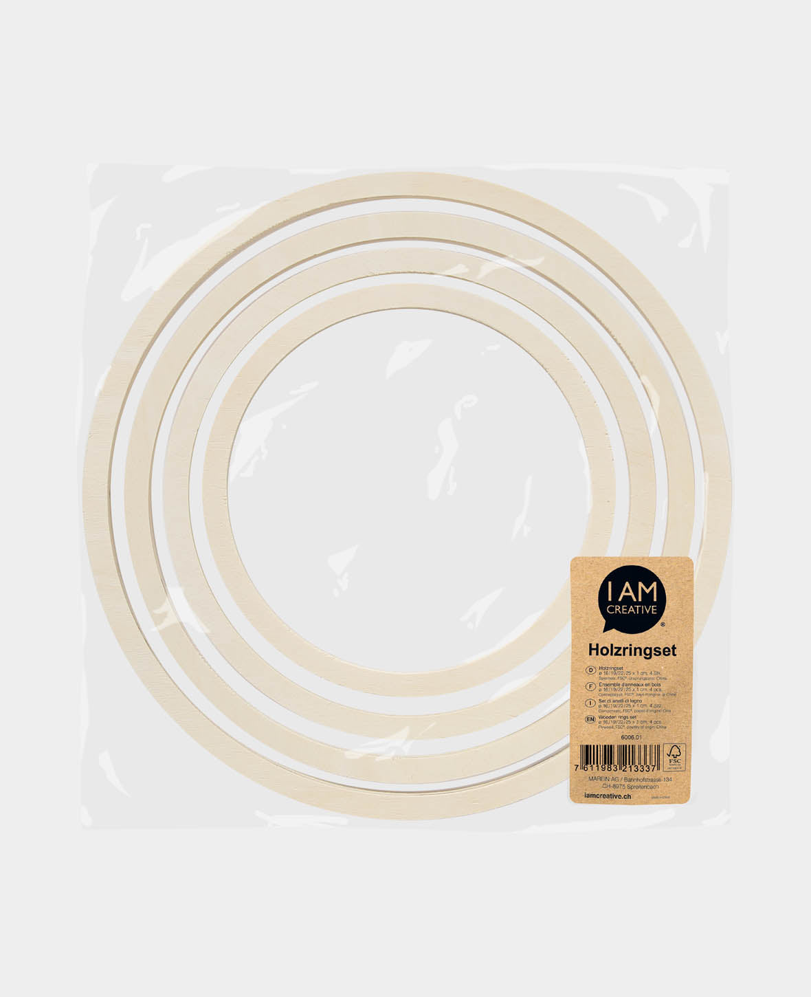 Lot d'anneaux en bois, lot de quatre cercles en bois brut différents, naturel, 4 pièces, ø 16, 19, 22, 25 x 1 cm, 4 anneaux