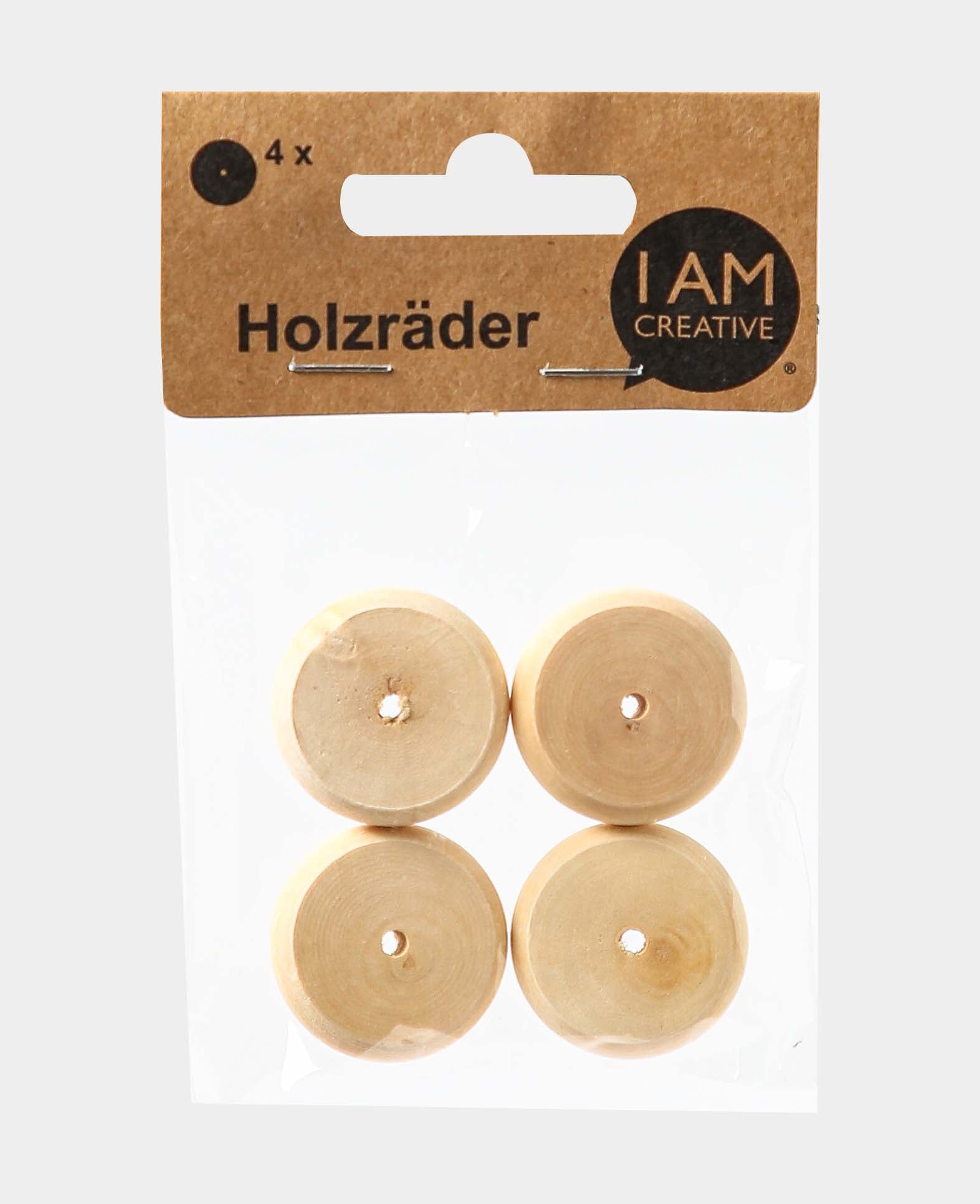Roues en bois, ø 30 x 10 mm, marron, 4 pcs