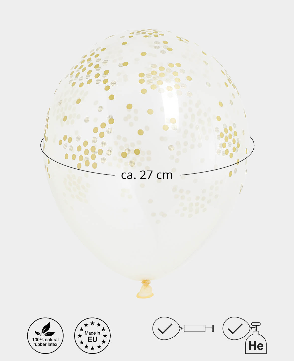 Ballons, transparent et doré, env. 27 cm, 20 pièces.
