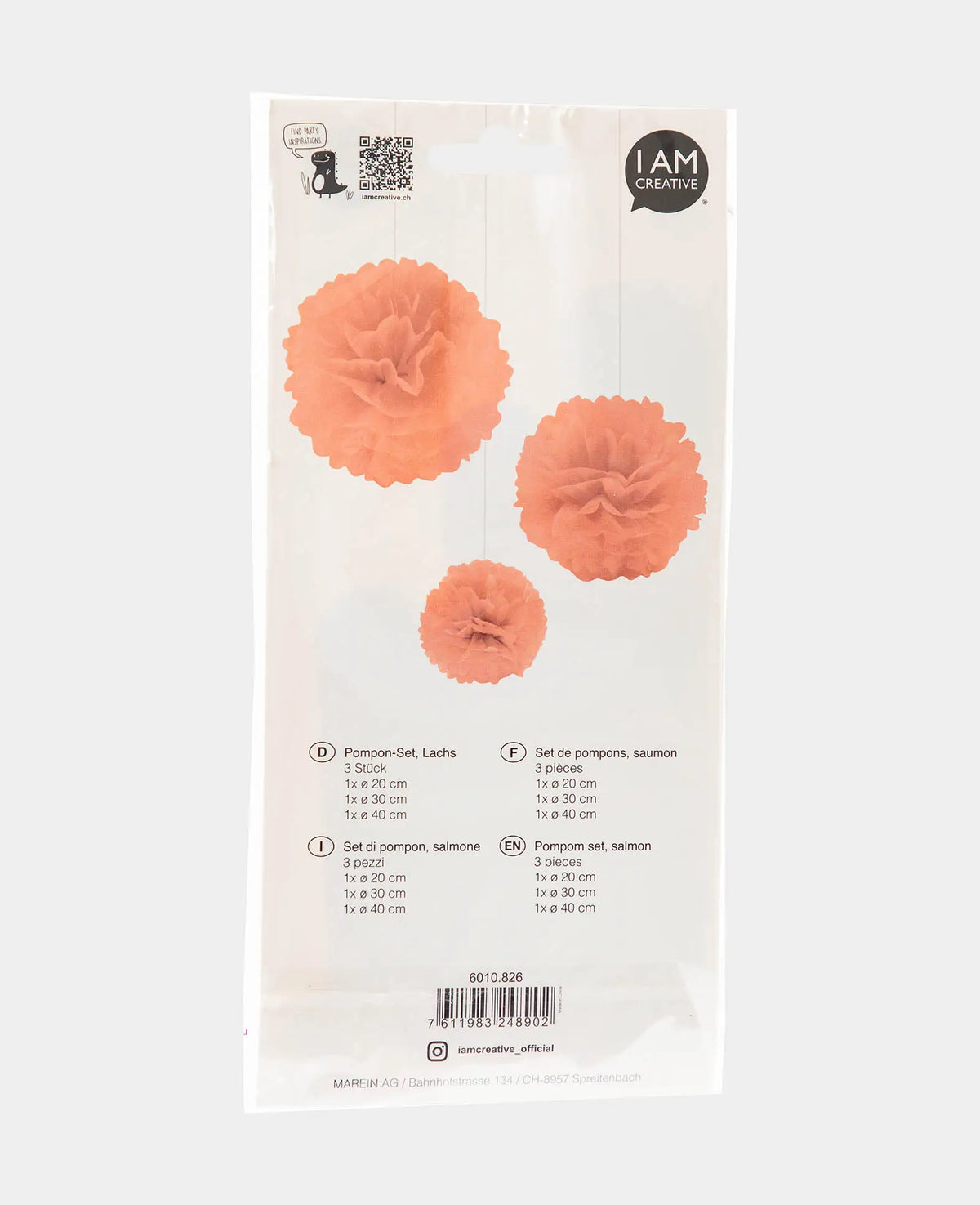 Pompom-Set zum Aufhängen, Lachsfarben, 3 Stk.