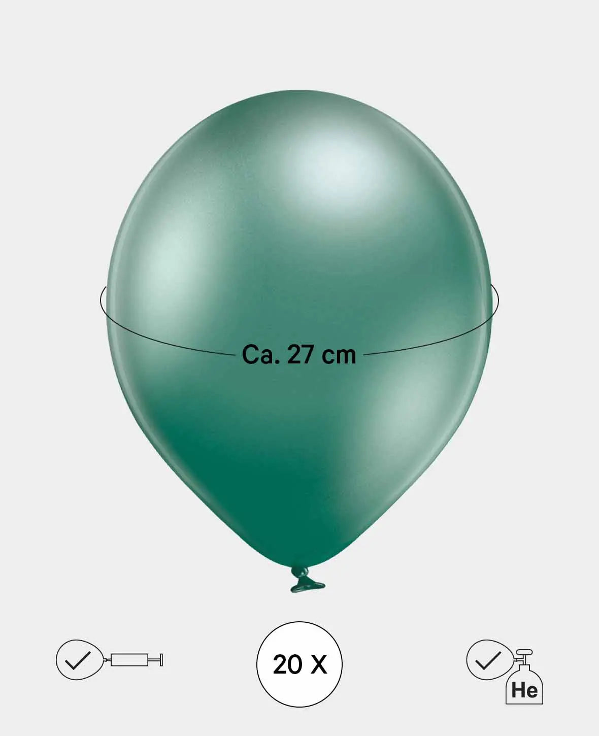 Let’s Celebrate, Luftballons glossy, 100% Kautschuk, EN 71, ca. 27 cm, Grün, 20 Stk.