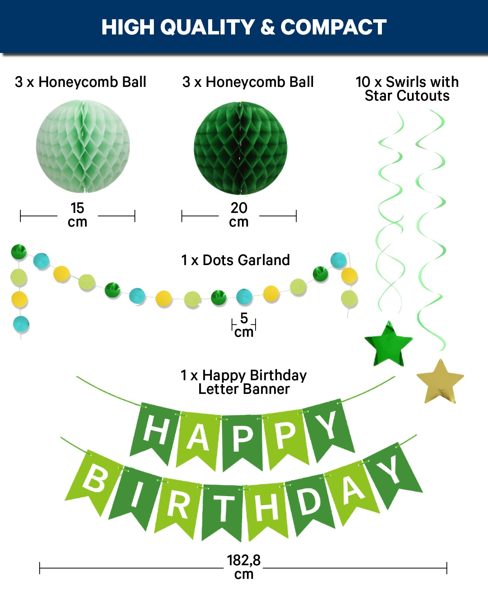 Kit de fête, Joyeux Anniversaire, vert, 18 pièces