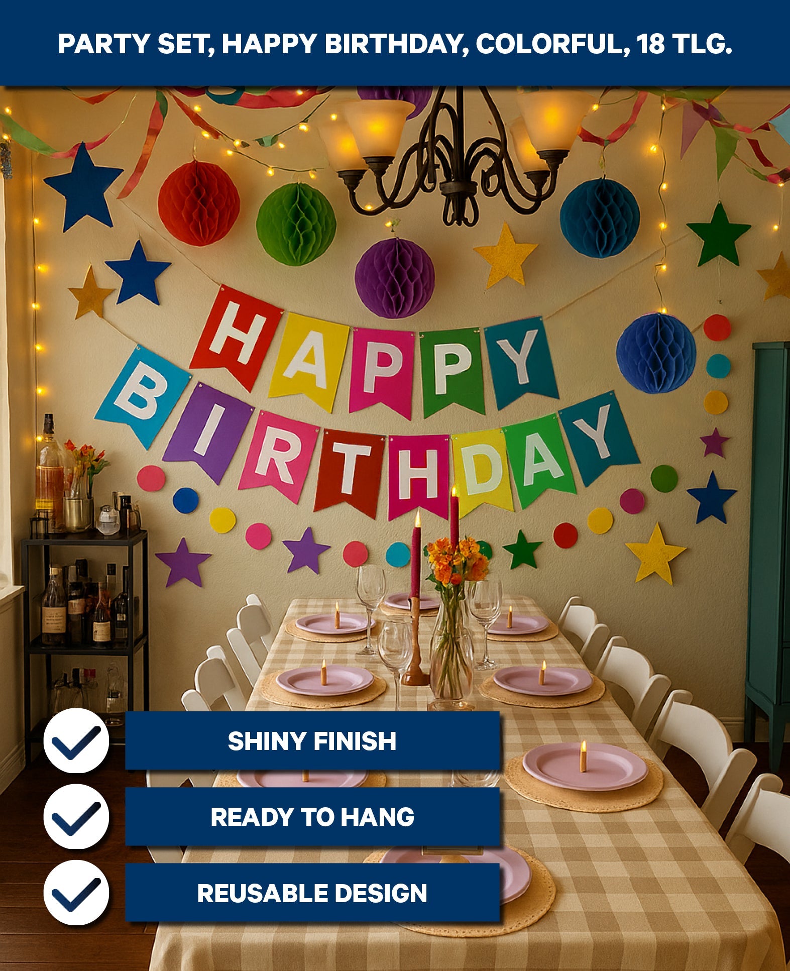 Party Set, Happy Birthday, bunt, 18 tlg.