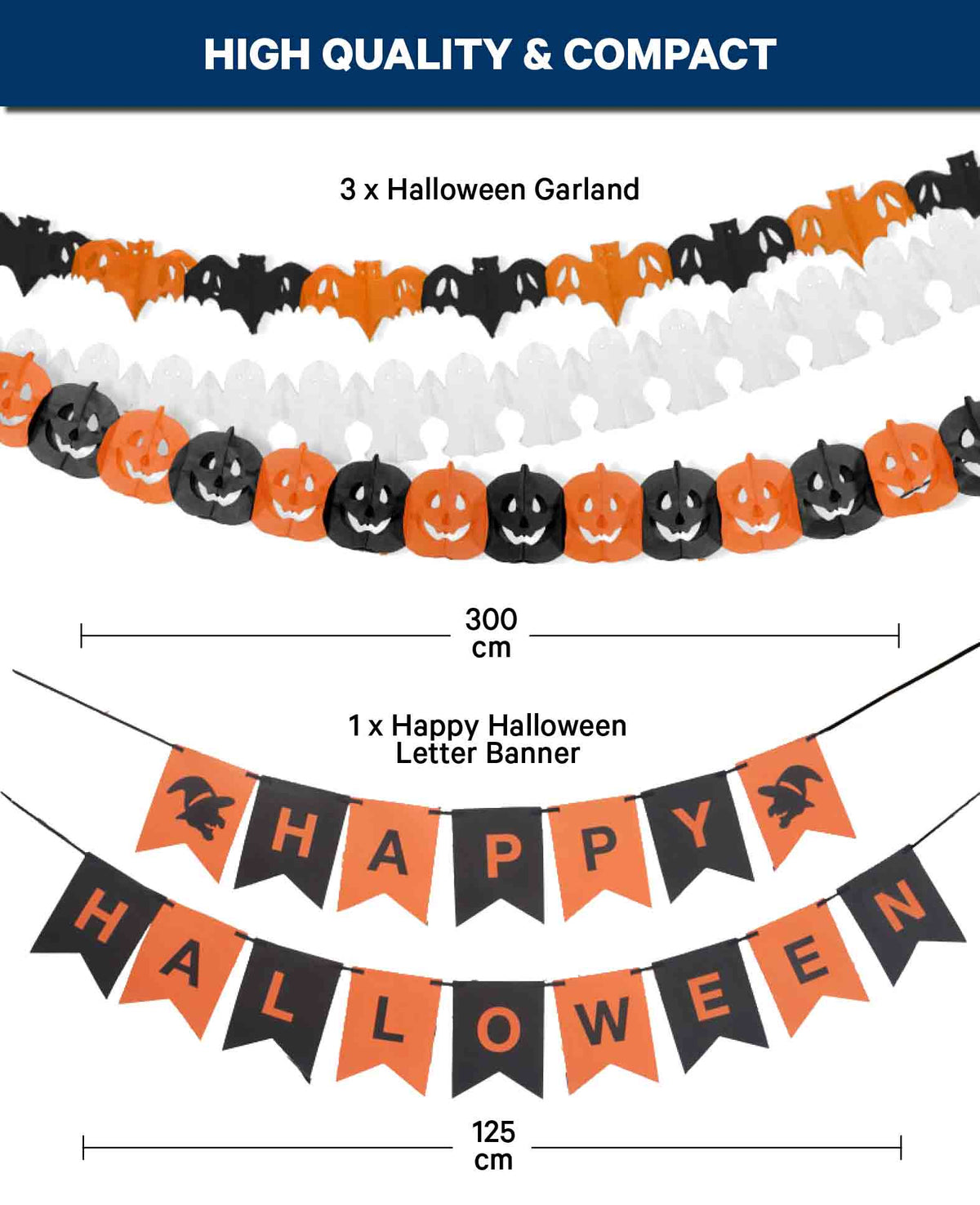 Halloween Garland Set with Pumpkin, Ghost & Bat Design, 3 m