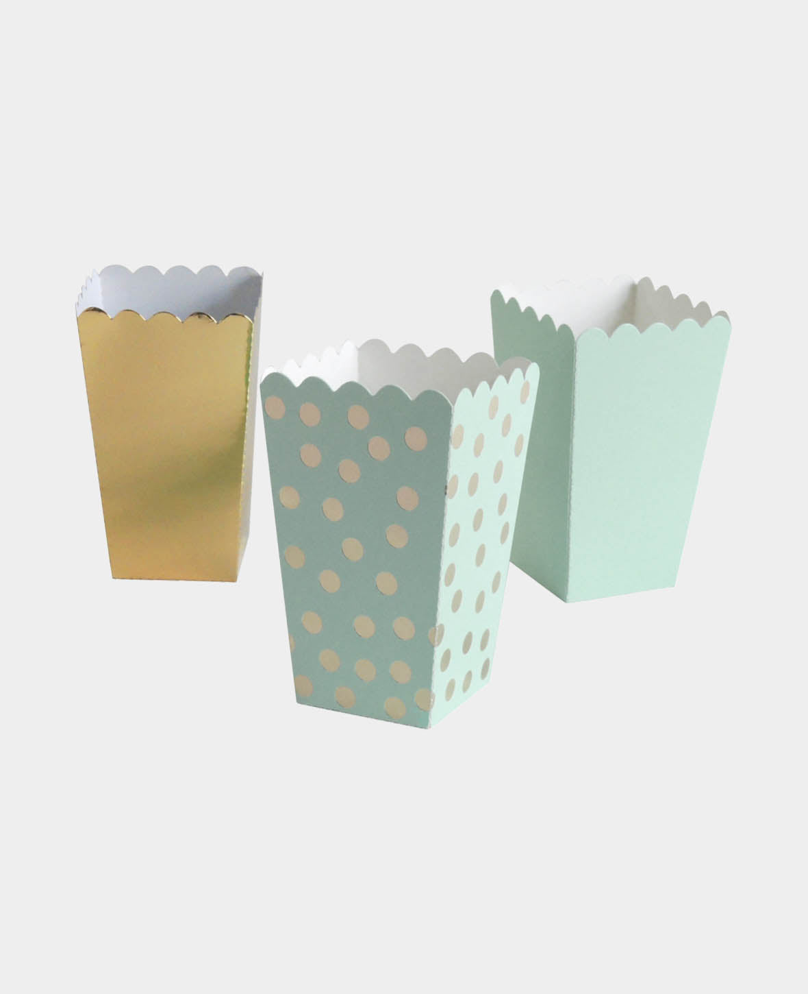 Boîte à popcorn menthe / or 10 cm, 6 pièces