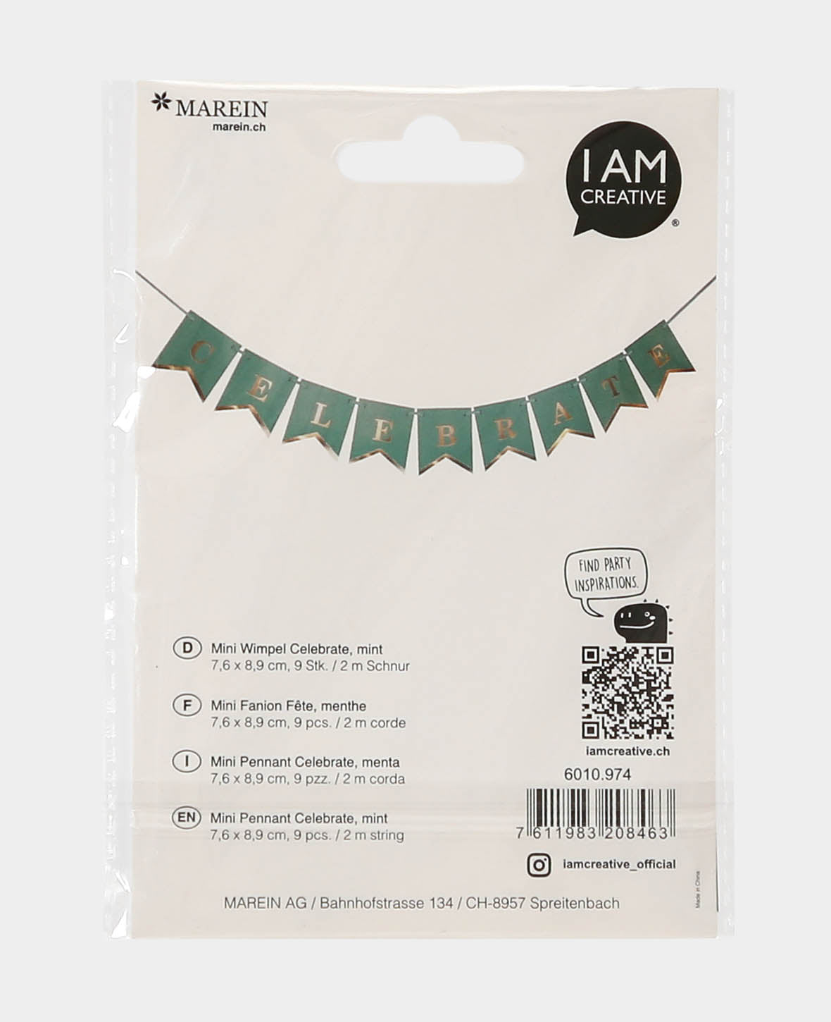 Mini-guirlande de fanions Celebrate menthe, 2 m