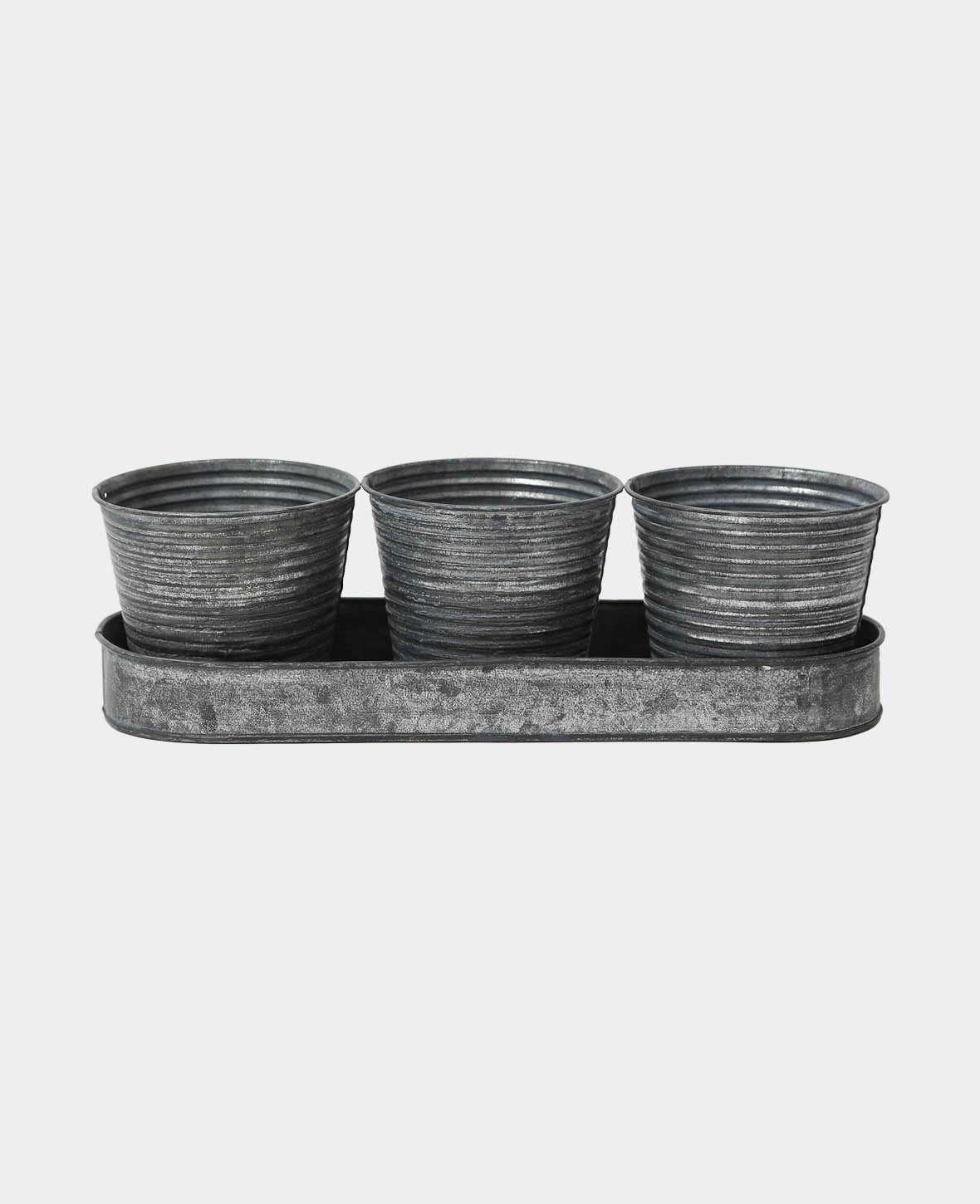 Blechtöpfe-Set / Kräutertopf, Blech, Silbergrau, 40 x 12 cm, 3er Set
