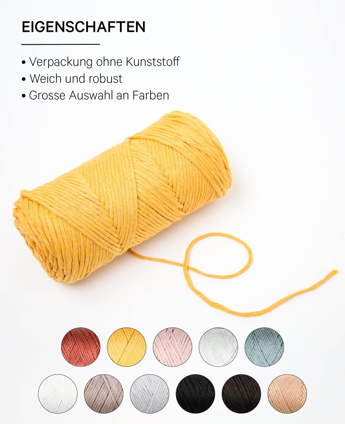 Carina Mustard, Yarn for Crochet, Knitting, Weaving & Macrame Projects, Mustard Yellow, 3 mm x approx. 120 m, approx. 200 g