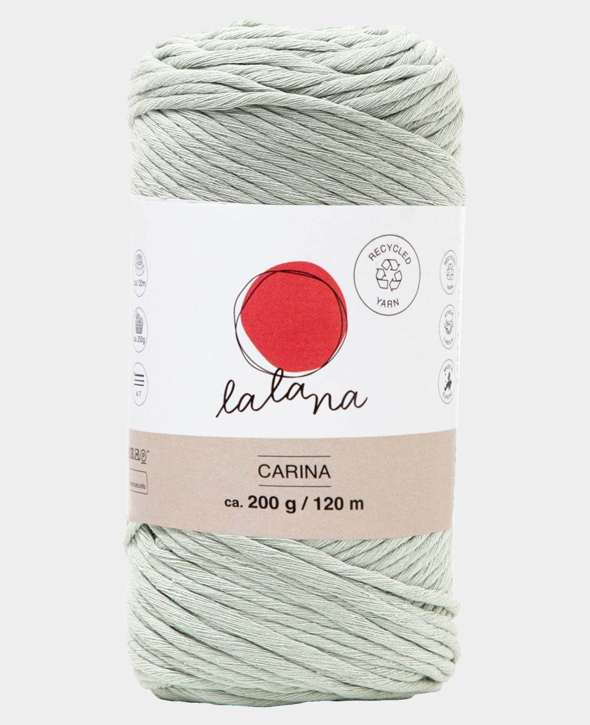 Carina little green, Lalana Garn für Häkeln, Stricken, Weben & Makramee Projekte, Graugrün, 3 mm x ca. 120 m, ca. 200 g