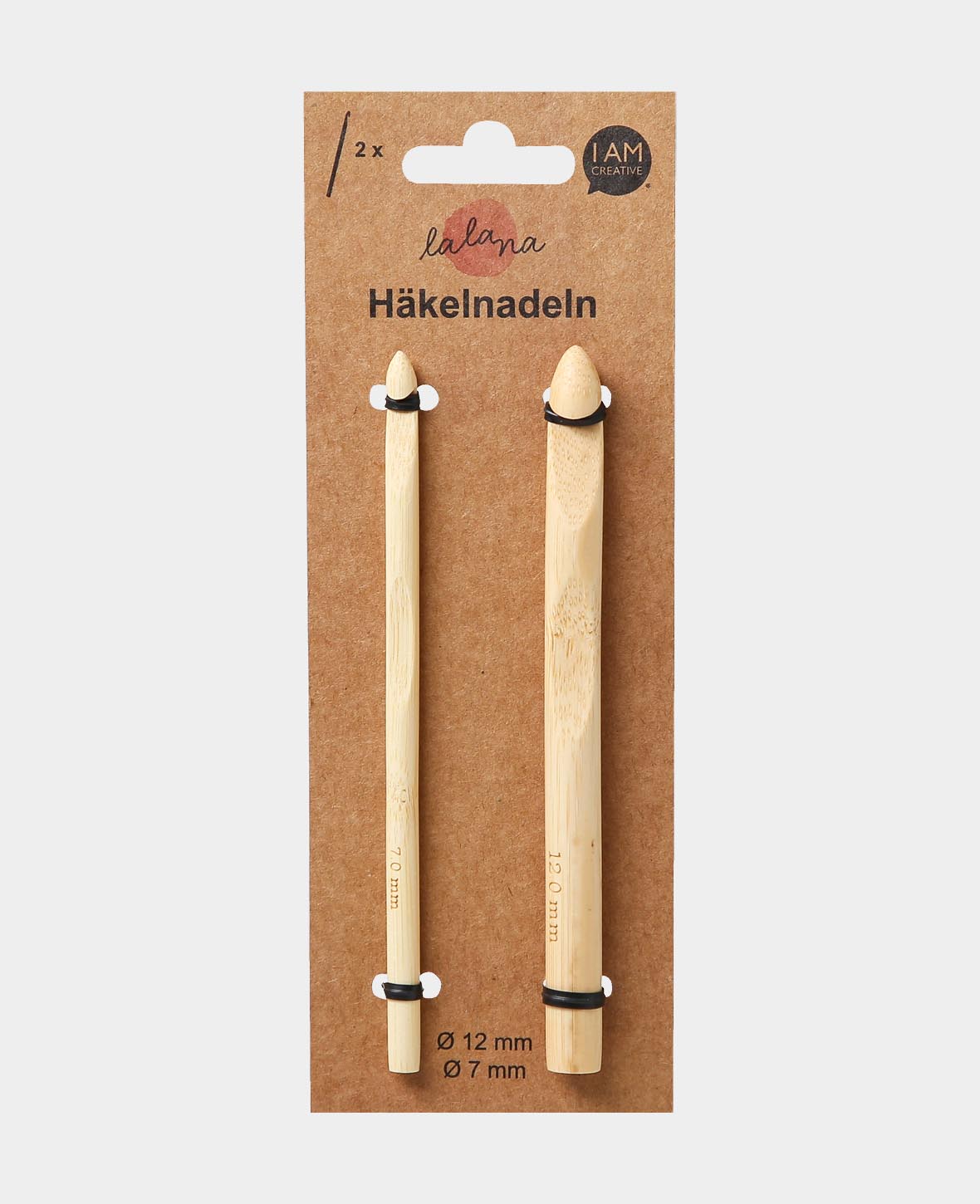 Häkelnadel Set, Bambus-Häkelnadeln für Anfänger und Experten, Natur, ø 7 / ø 12 x 150 mm, 2 Stk.