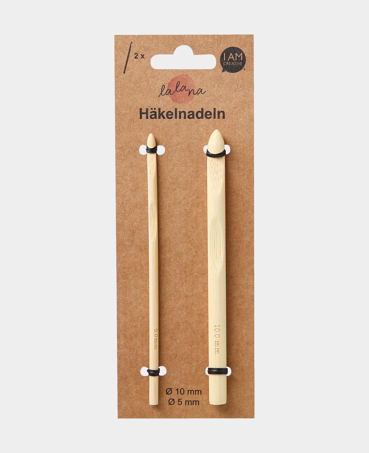 Häkelnadel Set, Bambus-Häkelnadeln für Anfänger und Experten, Natur, ø 5 / ø 10 x 150 mm, 2 Stk.