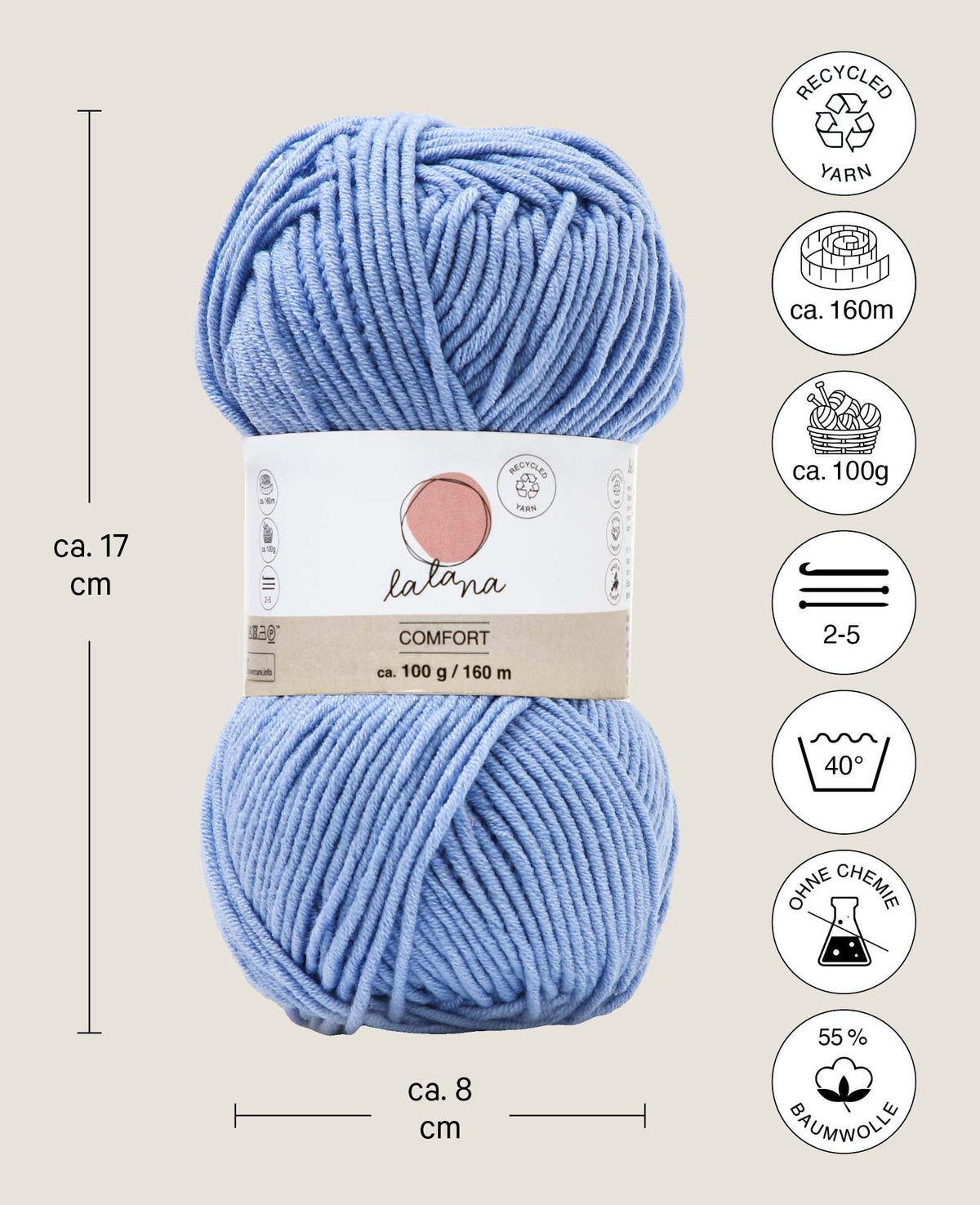 Comfort light blue, Lalana Hellblau, 3 mm x ca. 160 m, ca. 100 g