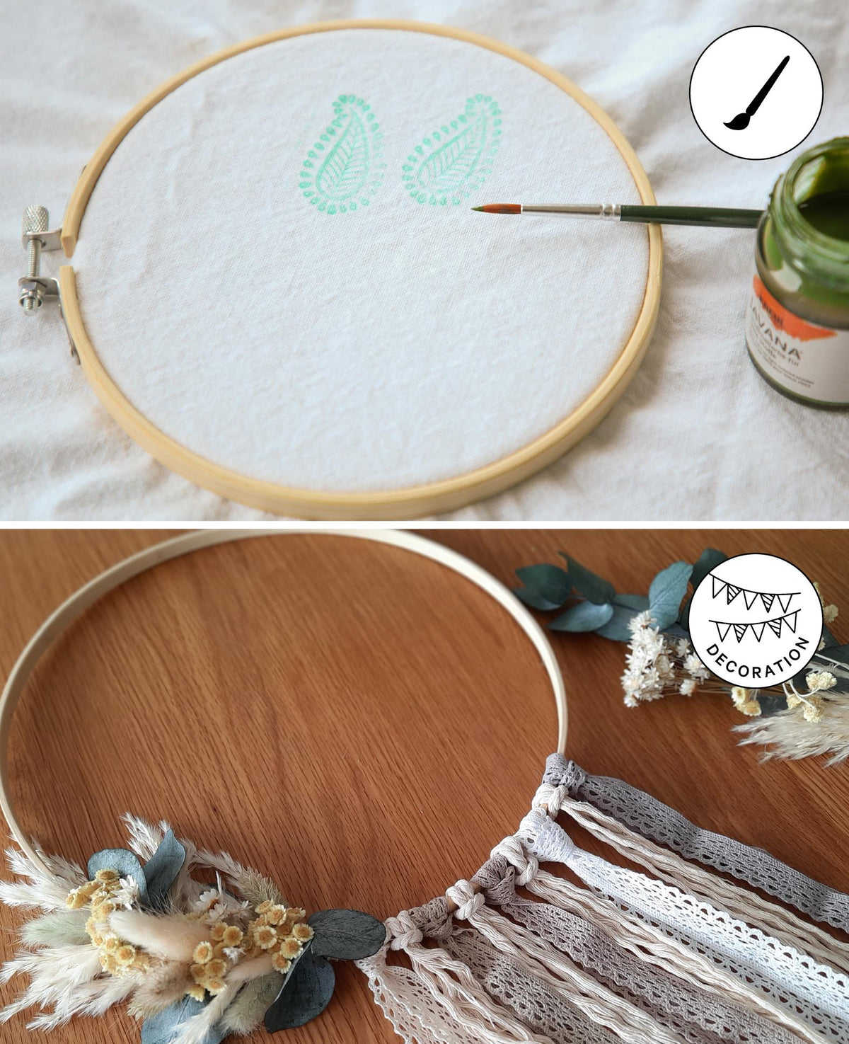 Stickrahmen Set, Kreuzstichrahmen für Anfänger und Experten, Natur, ø 20 / 16 x 1 cm, 2 Stk.