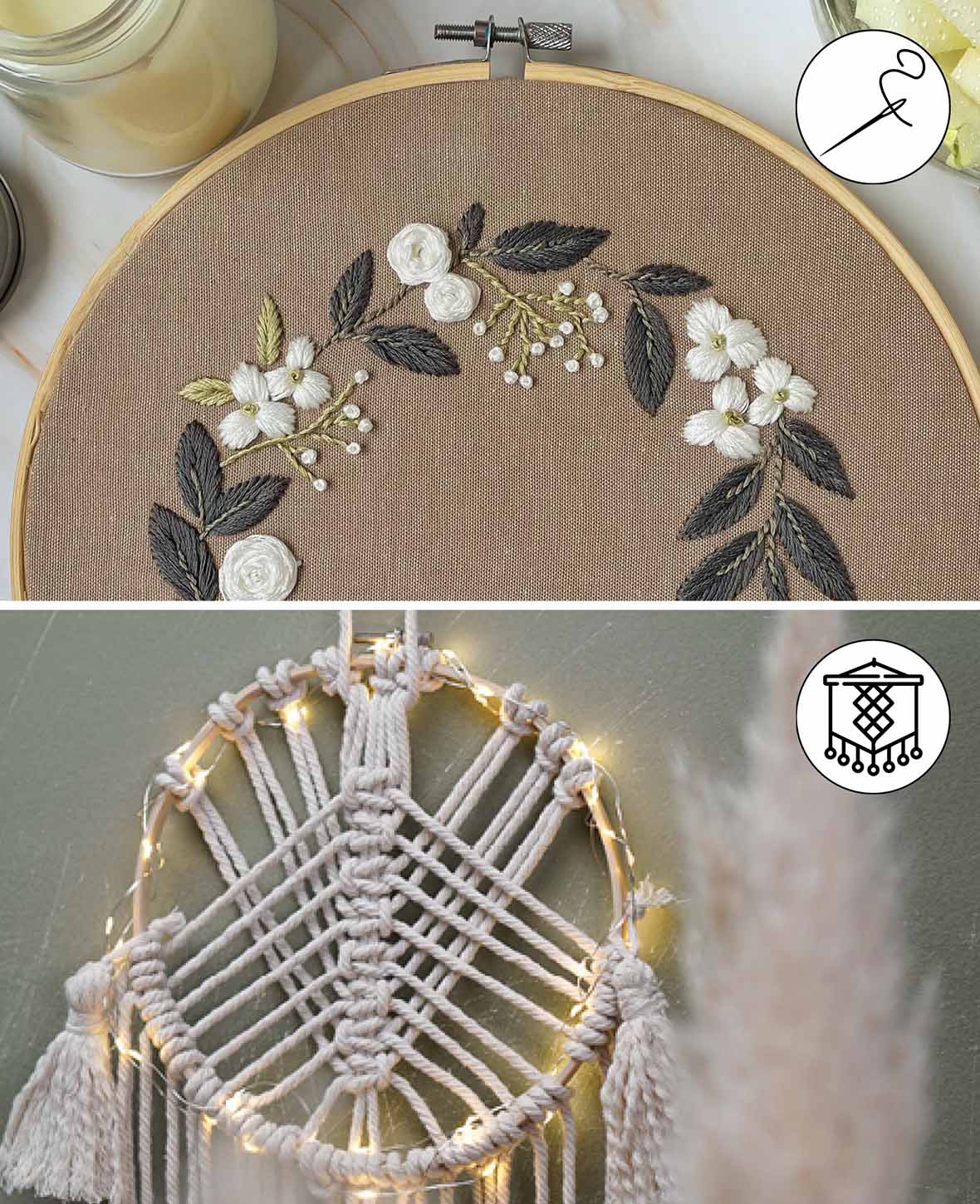 Stickrahmen Set, Kreuzstichrahmen für Anfänger und Experten, Natur, ø 20 / 16 x 1 cm, 2 Stk.