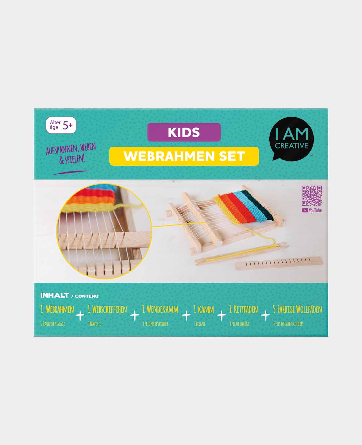 Webrahmen Set, 21.5 x 16.5 x 3 cm, Kinderwebrahmen aus Buchenholz