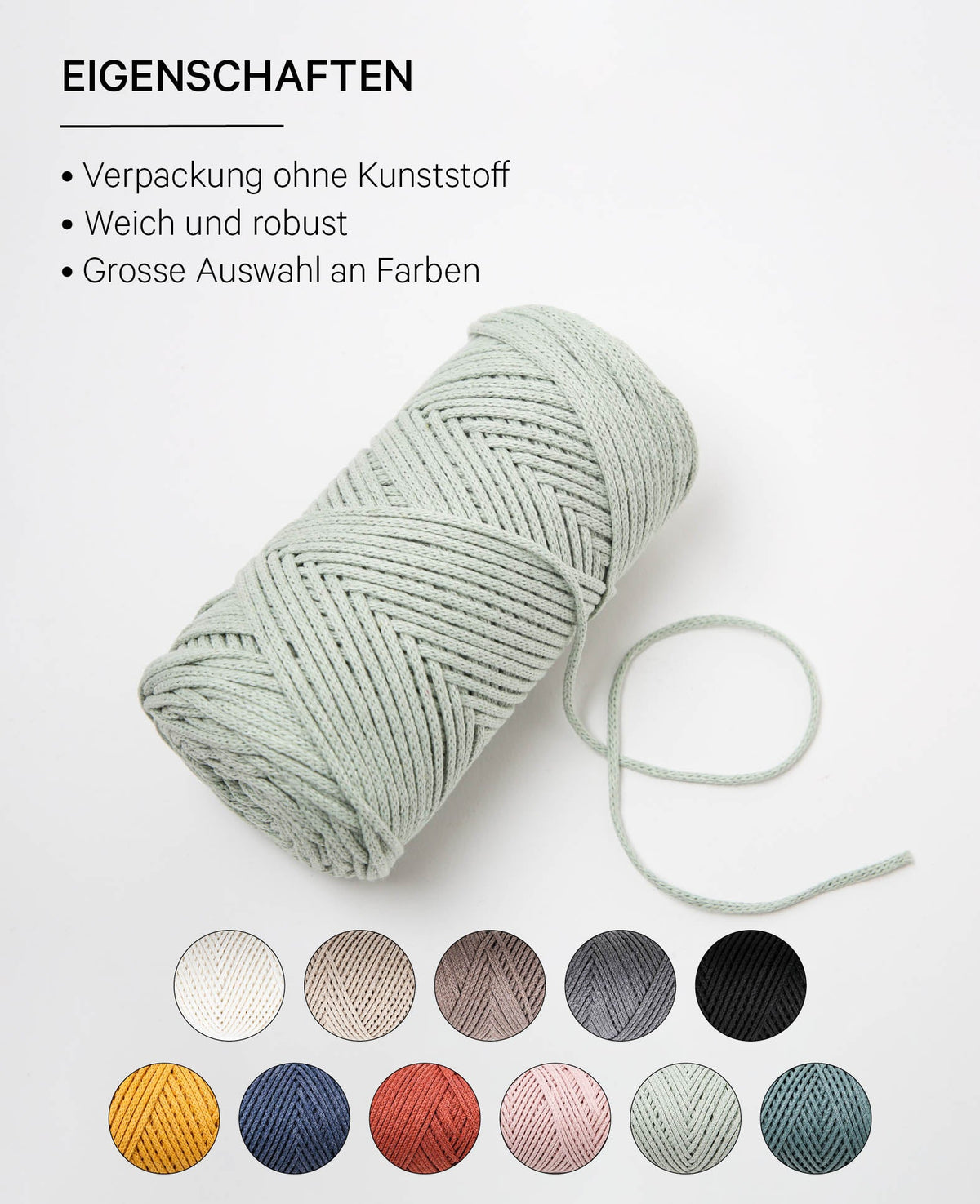 Lady Chain little green, Lalana chain yarn for crocheting, knitting, knotting & macrame projects, Grey-green, approx. 2 mm x 100 m, approx. 200 g