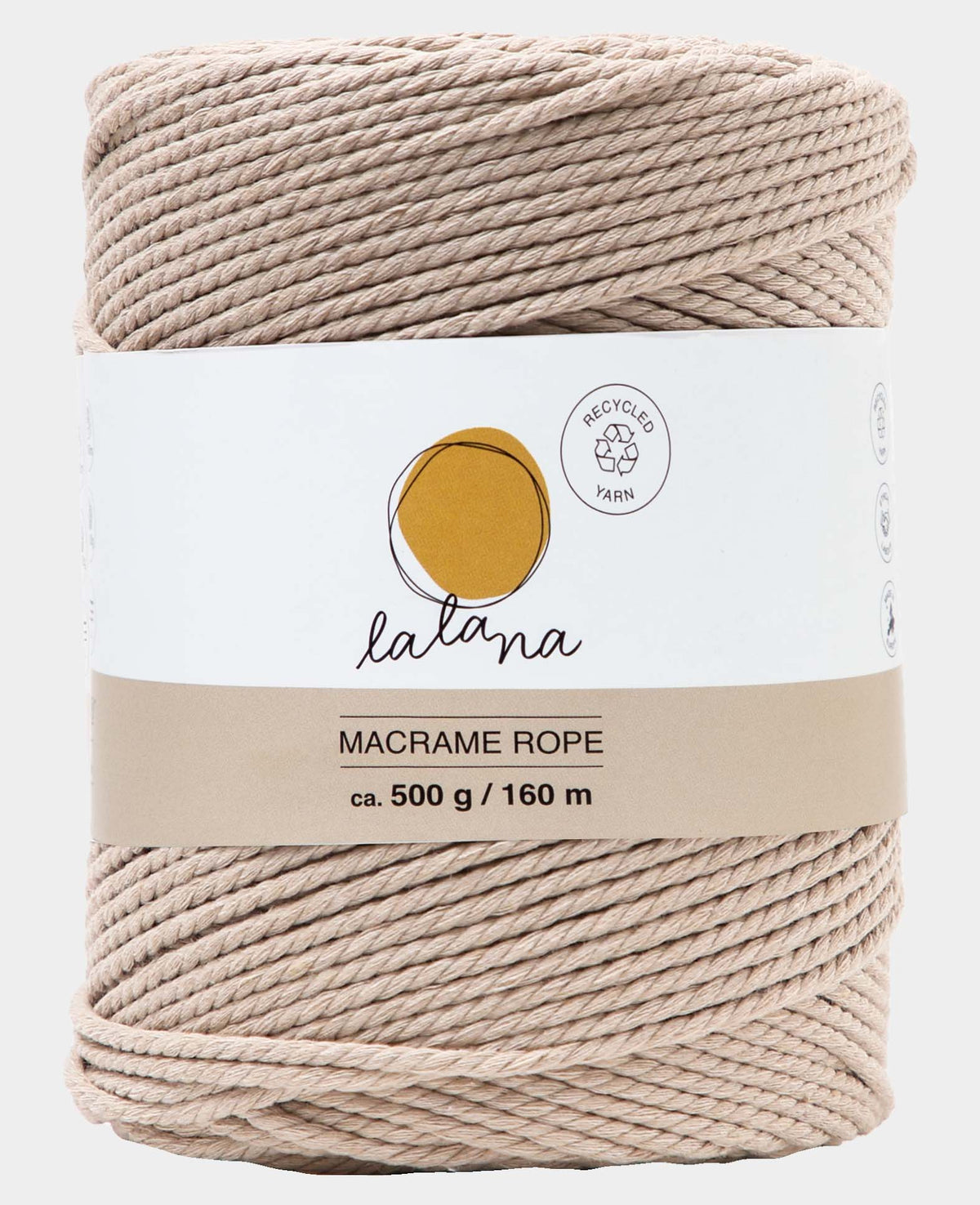 Macrame Rope beige, Lalana Knüpfgarn für Makramee Projekte, Beige, 2 mm x ca. 160 m, ca. 500 g