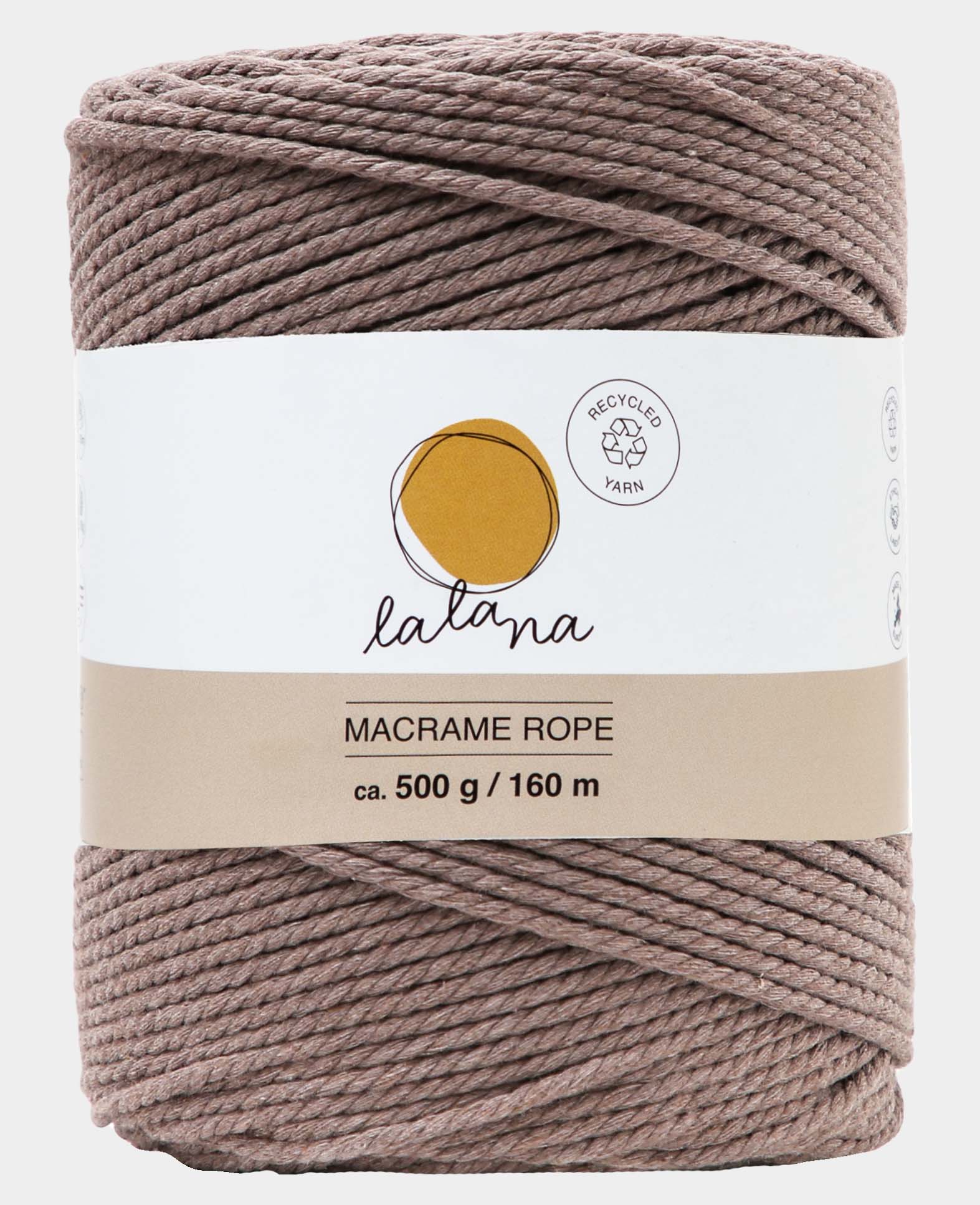 Macrame Rope coffee, Lalana Knüpfgarn für Makramee Projekte, Braun, 2 mm x ca. 160 m, ca. 500 g