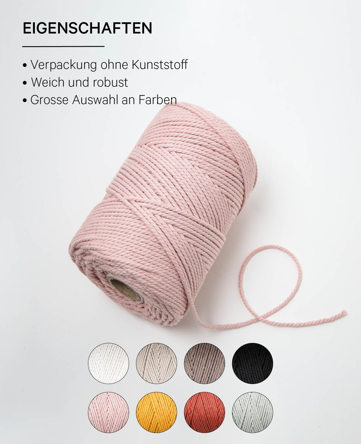 Macrame Rope powder, Lalana Knüpfgarn für Makramee Projekte, Rosa, 2 mm x ca. 160 m, ca. 500 g