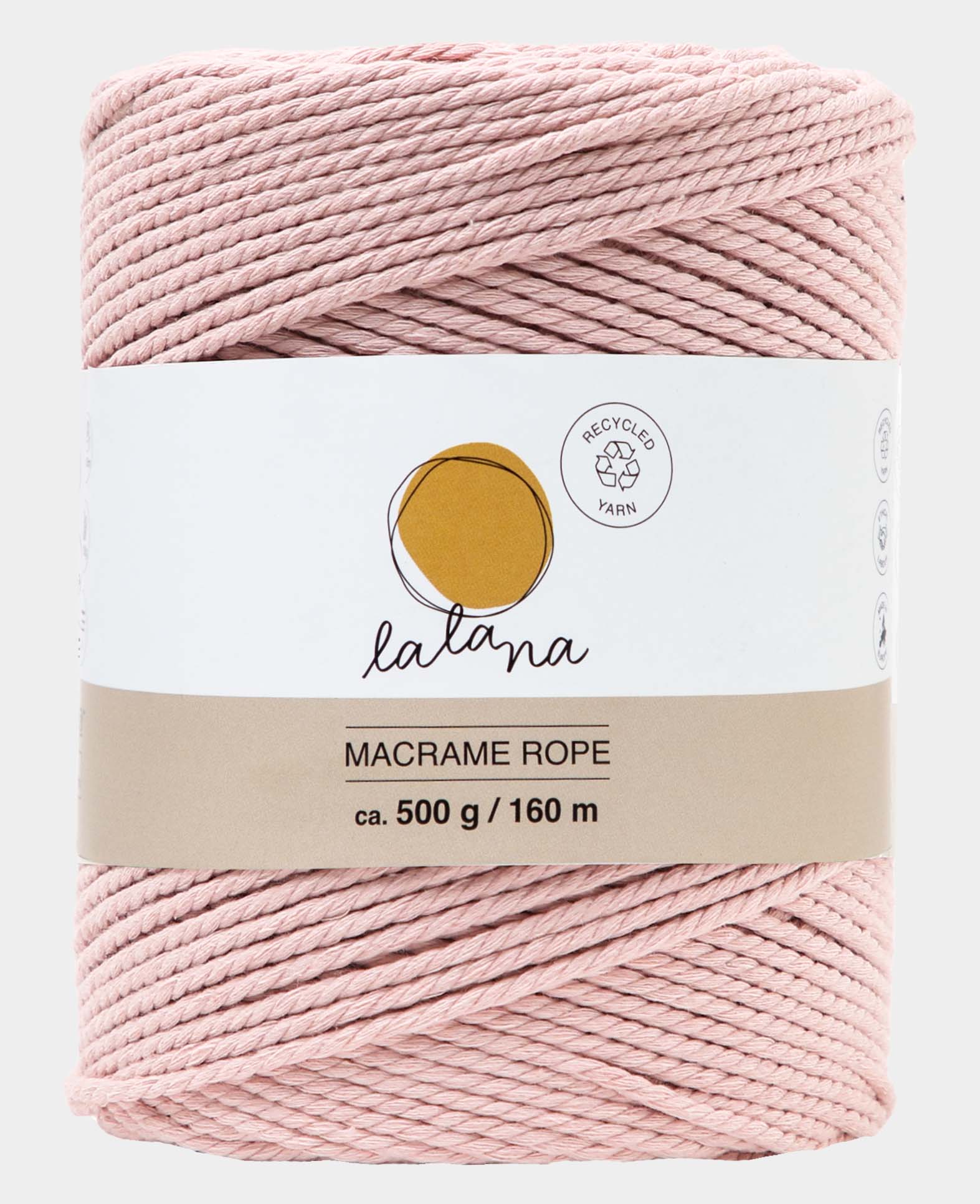 Macrame Rope powder, Lalana Knüpfgarn für Makramee Projekte, Rosa, 2 mm x ca. 160 m, ca. 500 g