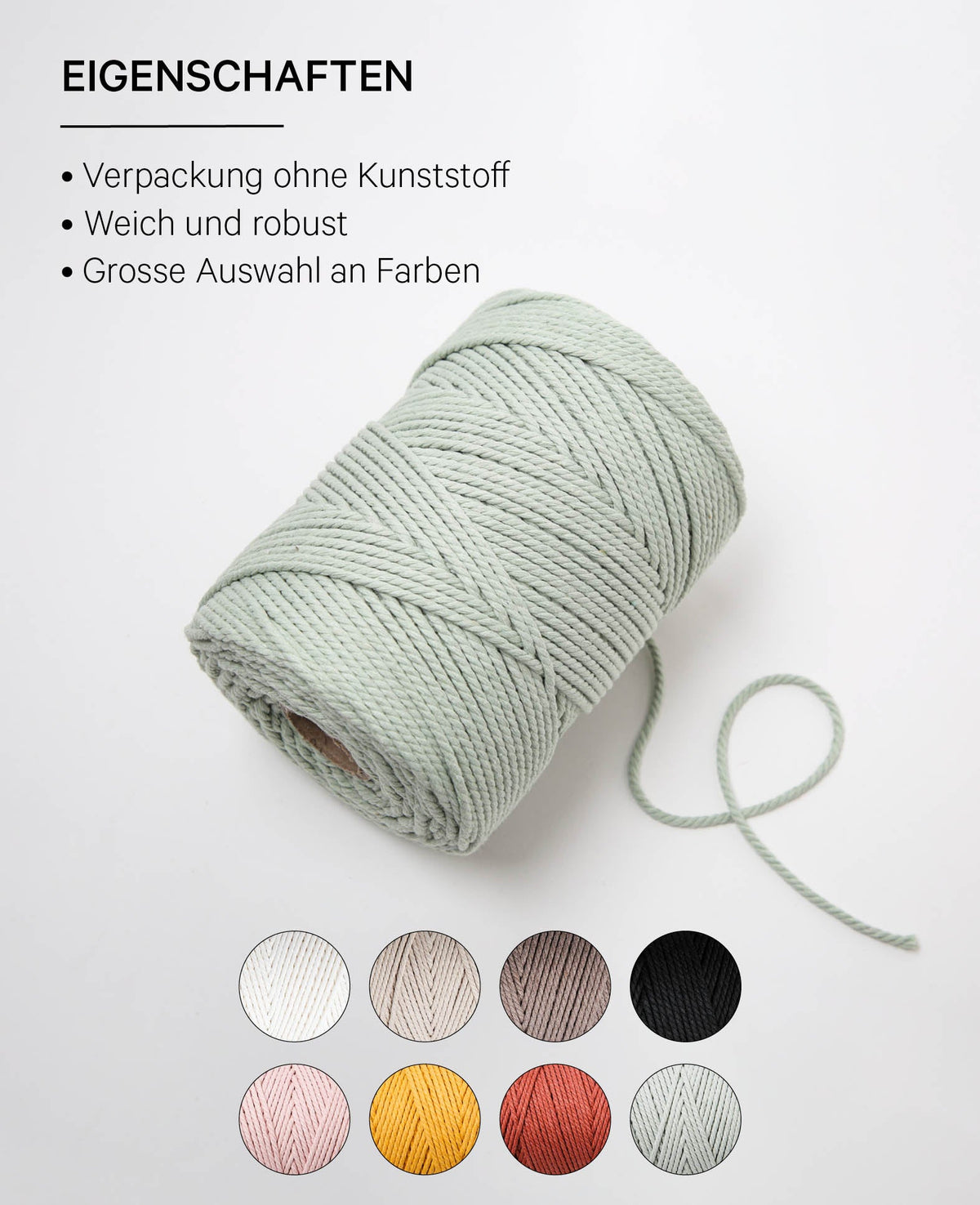 Macrame Rope little green, Lalana Knüpfgarn für Makramee Projekte, Graugrün, 2 mm x ca. 160 m, ca. 500 g