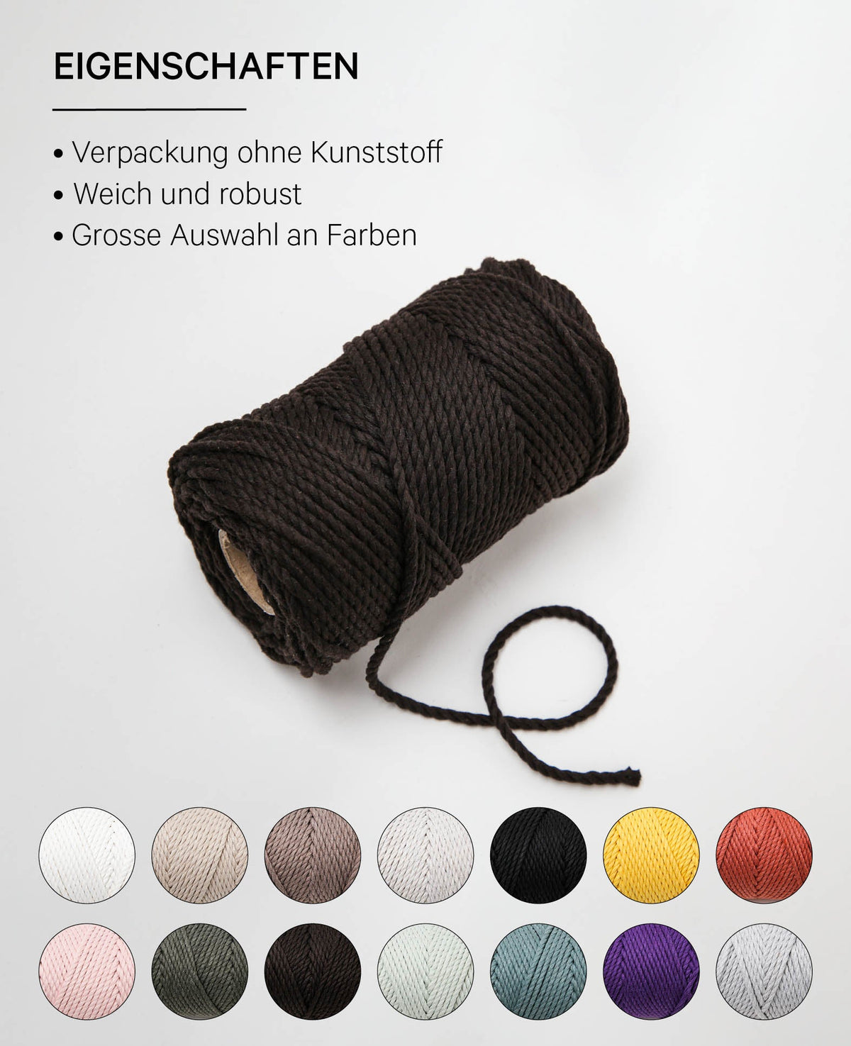 Corde macramé marron, fil à nouer Lalana pour projets macramé, marron, 3 mm x env. 90 m, env. 330 g