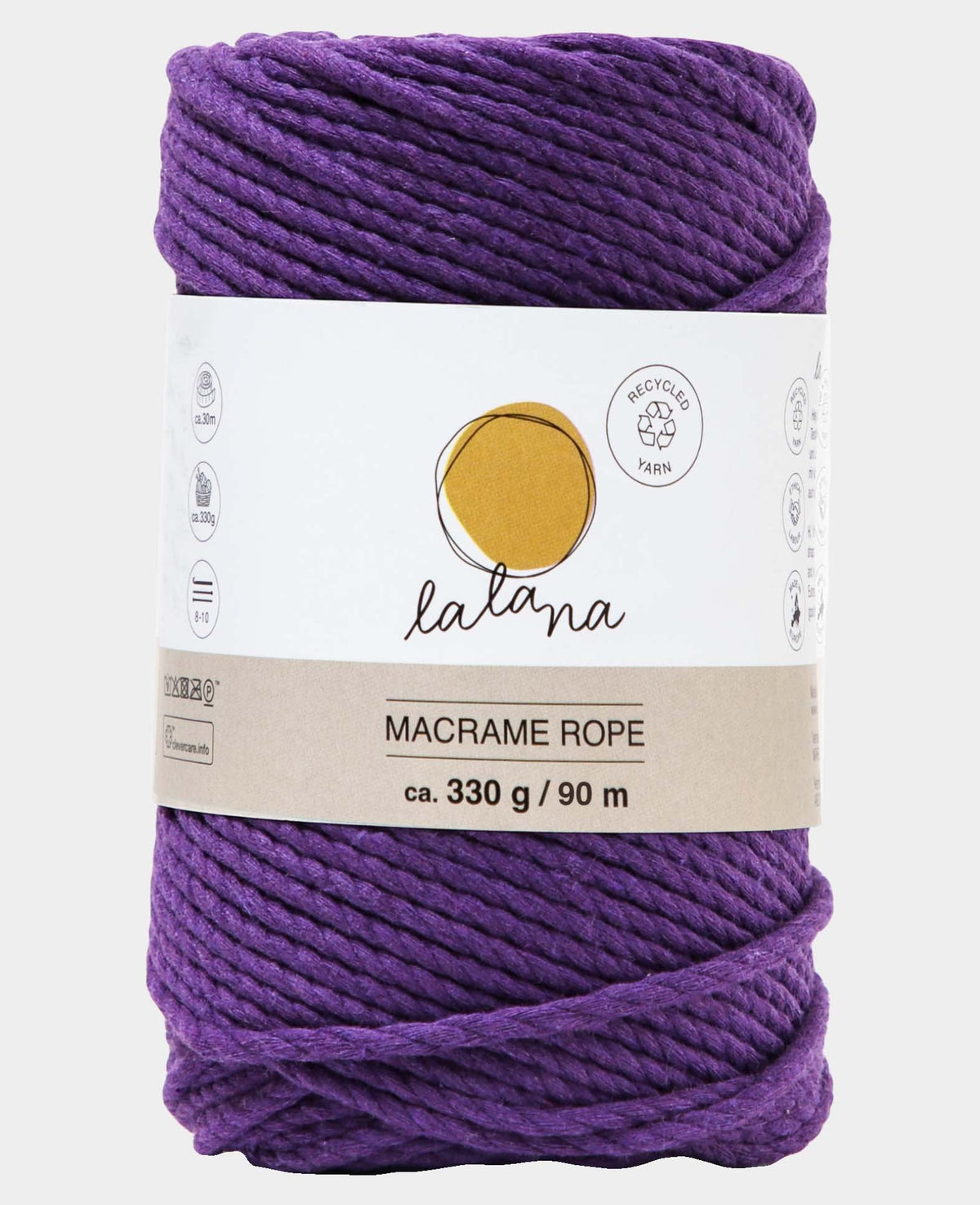 Macrame Rope mauve, Lalana Knüpfgarn für Makramee Projekte, Violett, 3 mm x ca. 90 m, ca. 330 g