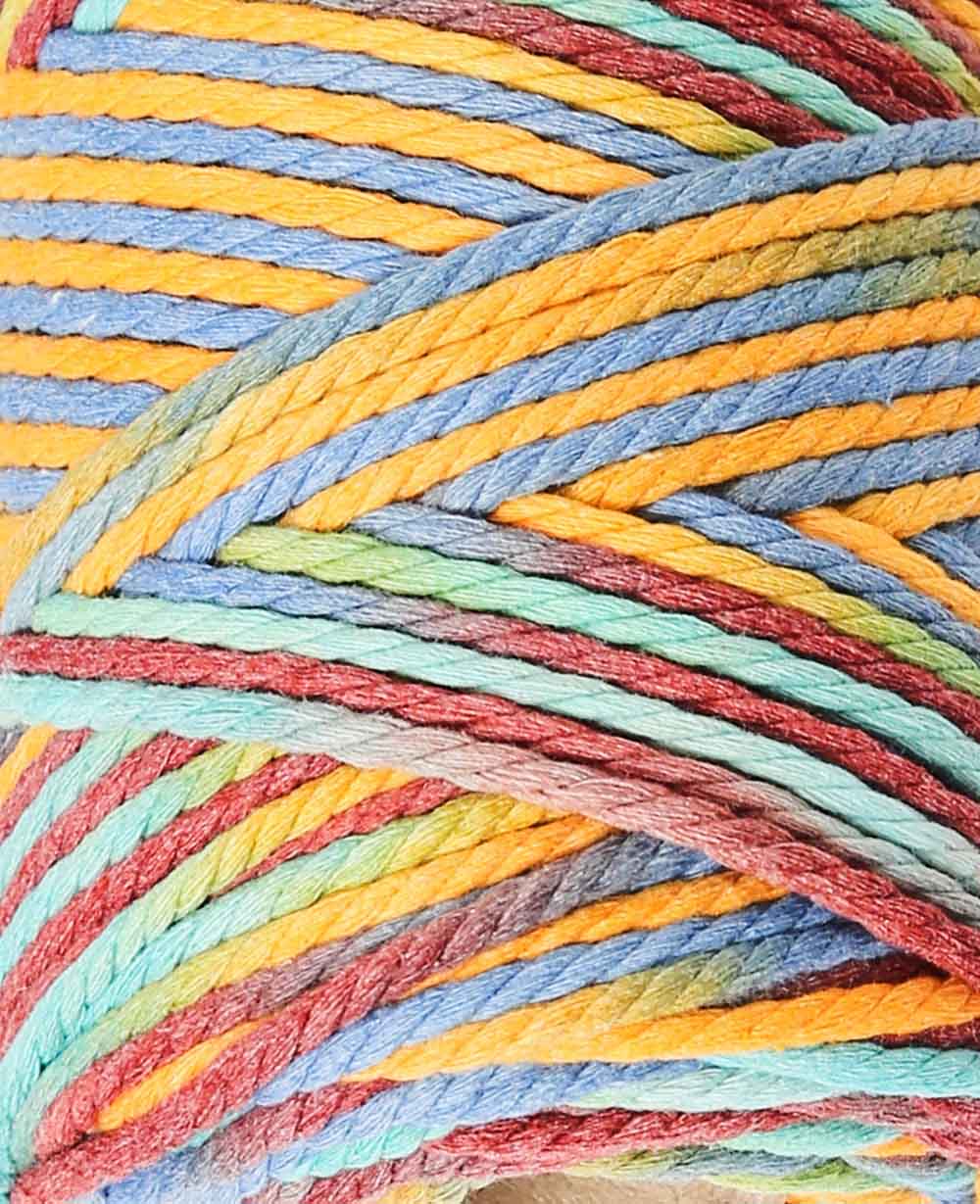Lalana Macrame Rope Rainbow, knotting yarn, blue, ochre, turquoise, burgundy mix, 3 mm x approx. 90 m, approx. 330 g