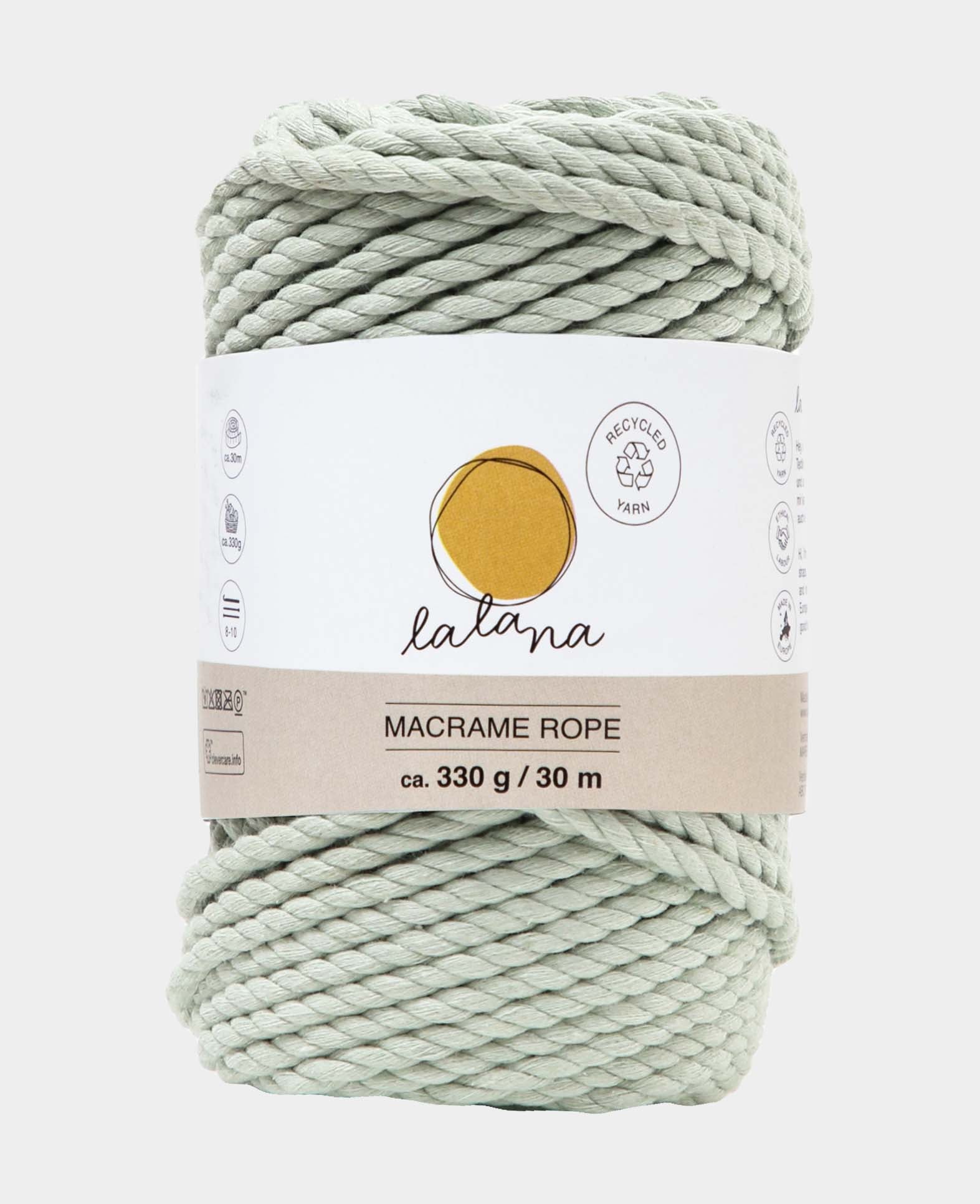 Macrame Rope little green, Lalana Knüpfgarn für Makramee Projekte, Graugrün, 5 mm x ca. 30 m, ca. 330 g
