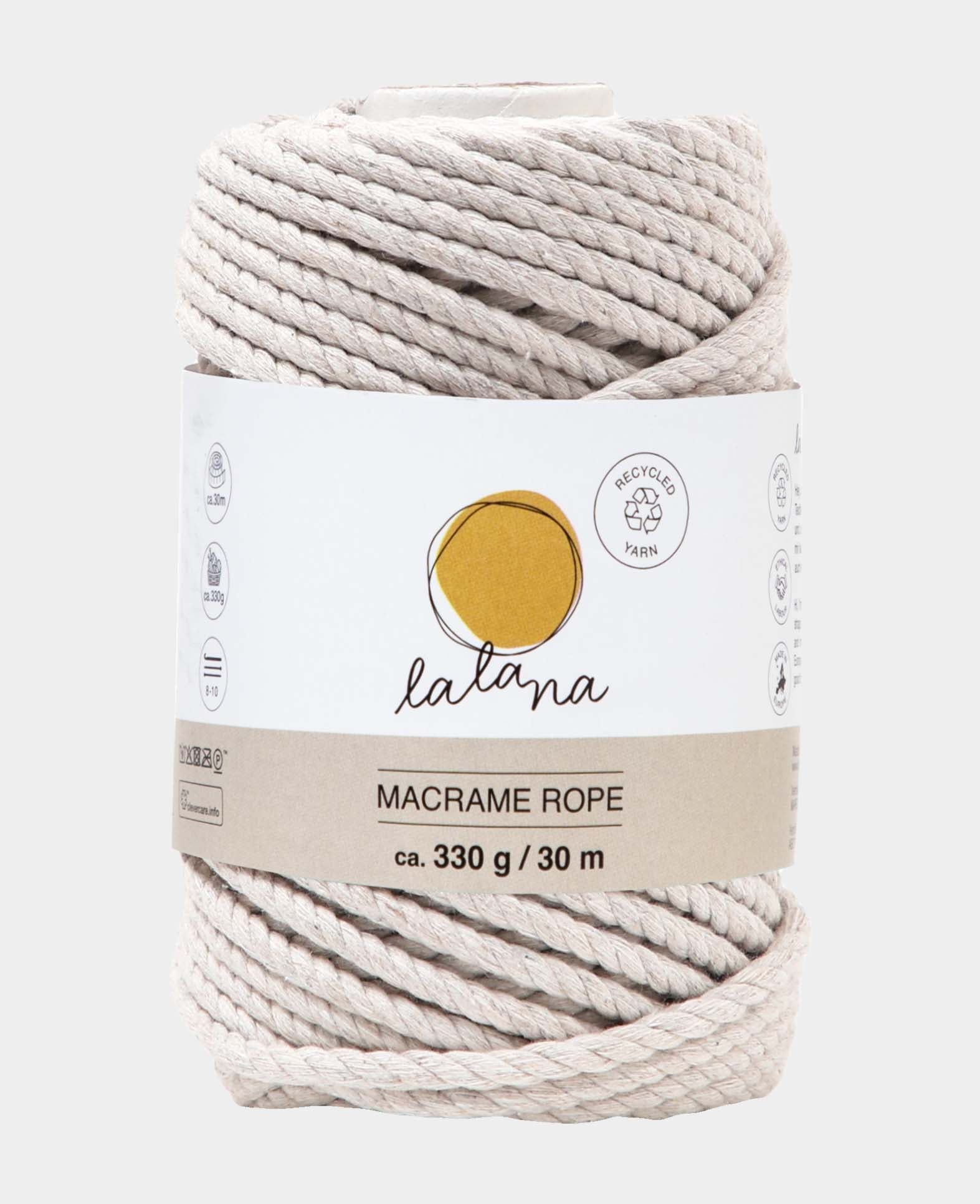 Macrame Rope stone, Lalana Knüpfgarn für Makramee Projekte, Grau, 5 mm x ca. 30 m, ca. 330 g