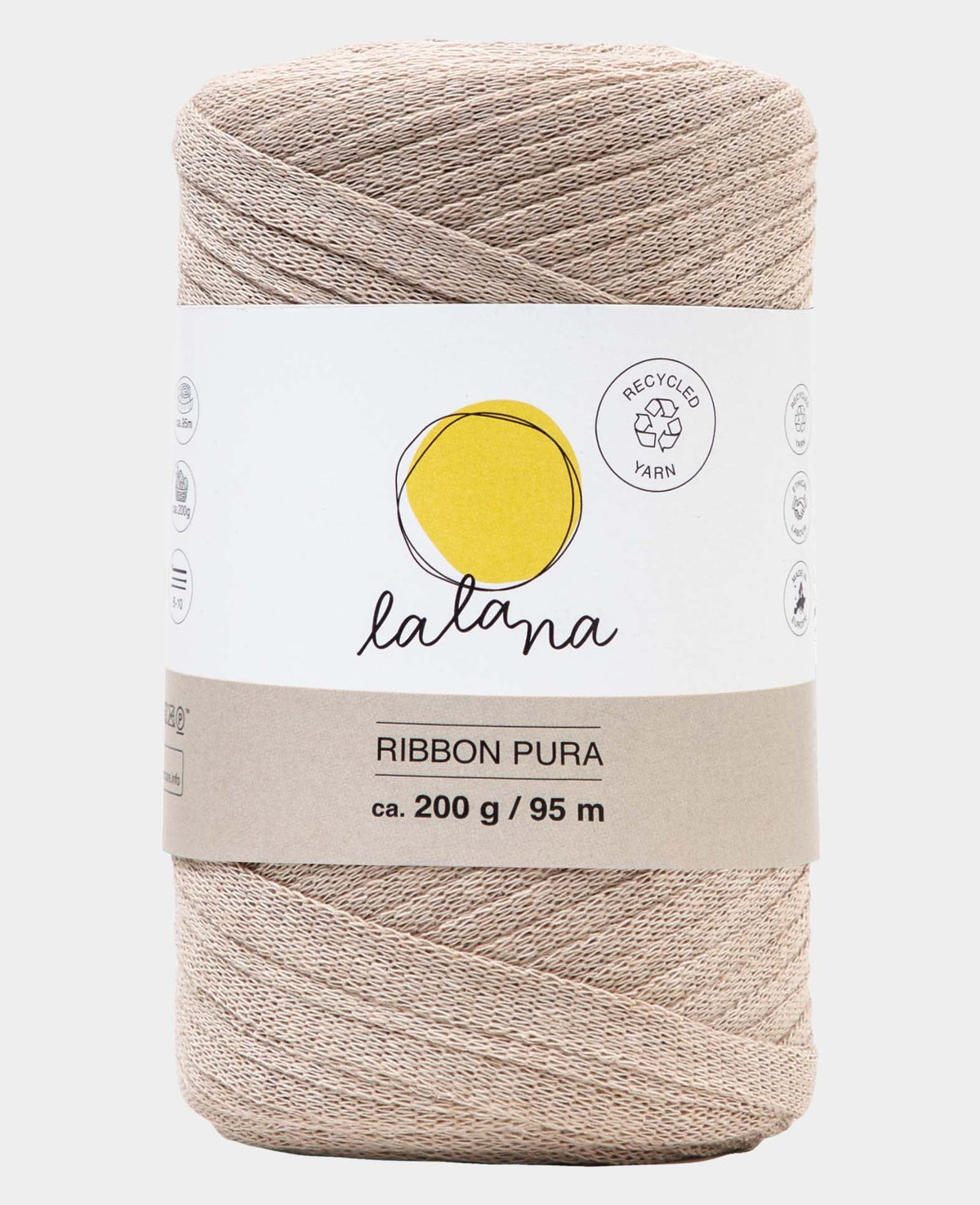 Ribbon Pura beige, Lalana Bandgarn zum Häkeln, Stricken, Knüpfen & Makramee Projekte, Beige, ca. 8 x 1 mm x 95 m, ca. 200 g