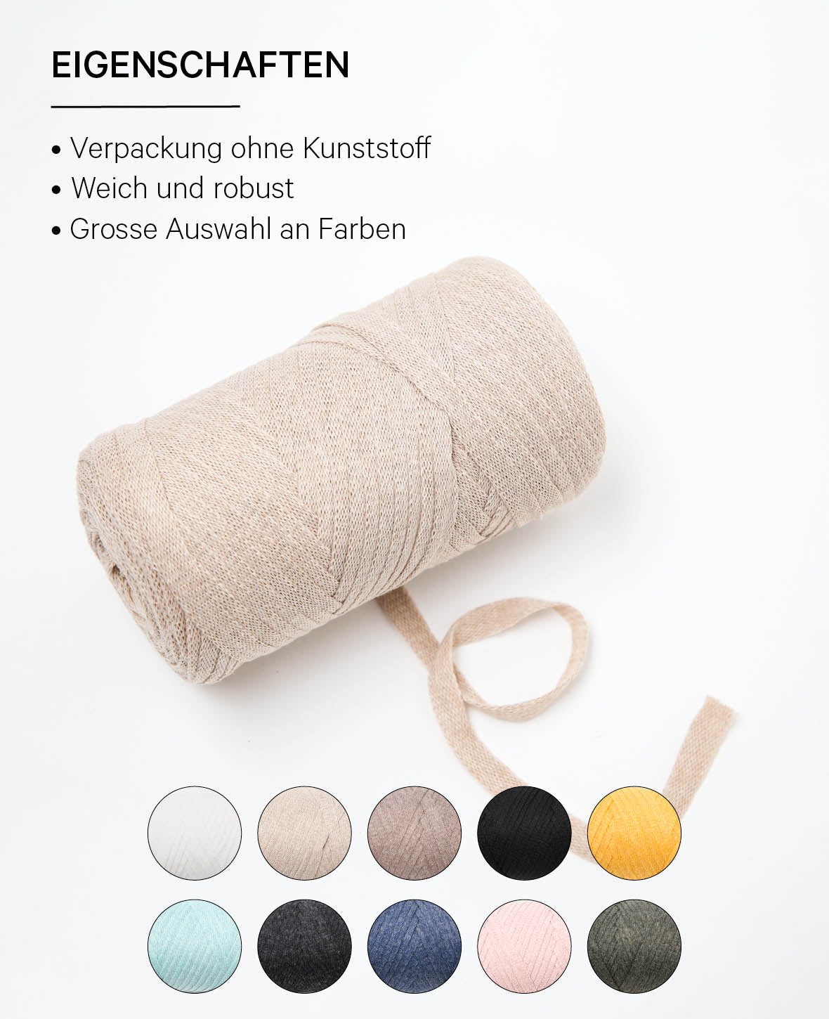 Ribbon Pura beige, Lalana Bandgarn zum Häkeln, Stricken, Knüpfen & Makramee Projekte, Beige, ca. 8 x 1 mm x 95 m, ca. 200 g