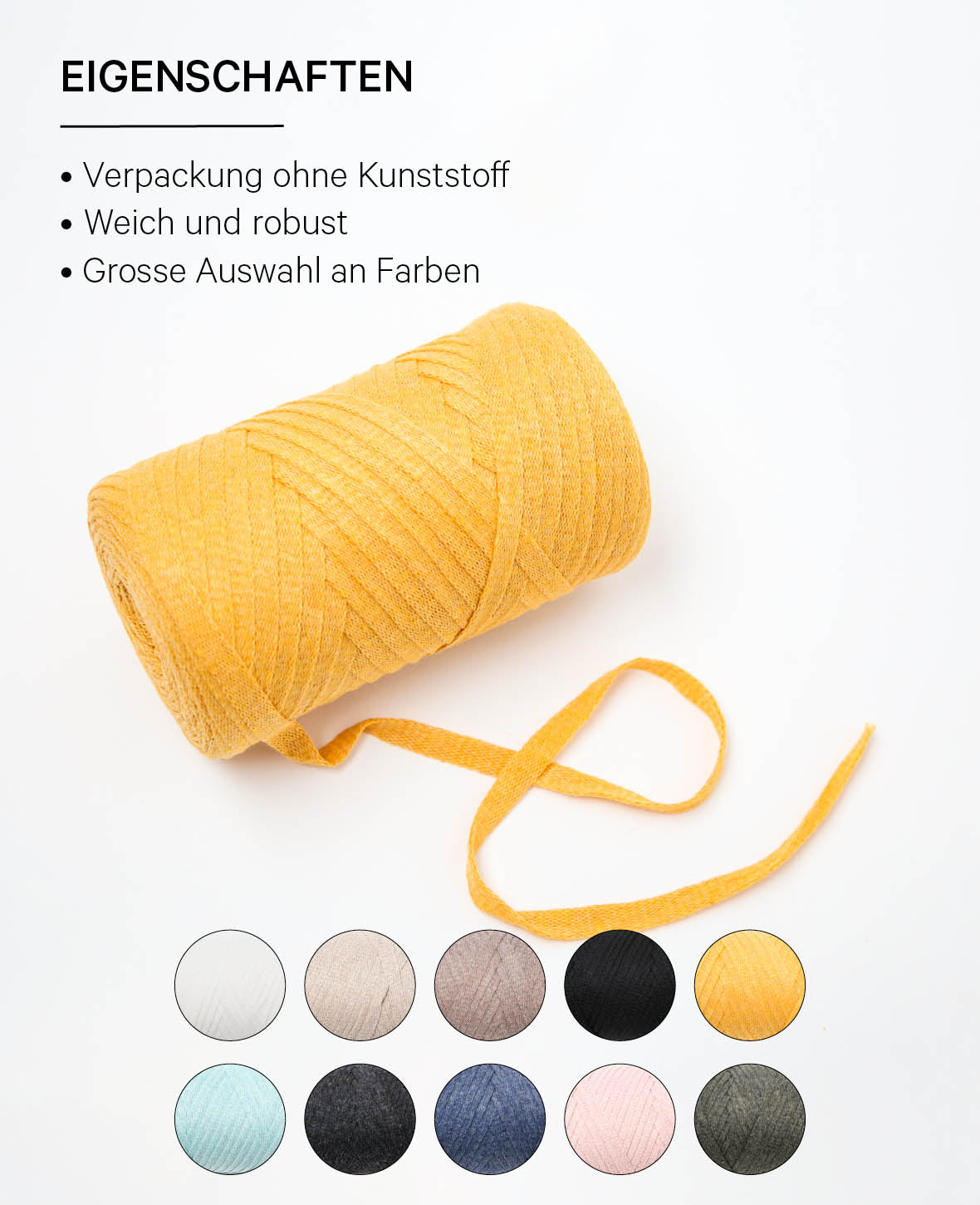Ribbon Pura mustard, Lalana Bandgarn zum Häkeln, Stricken, Knüpfen & Makramee Projekte, Senfgelb, ca. 8 x 1 mm x 95 m, ca. 200 g