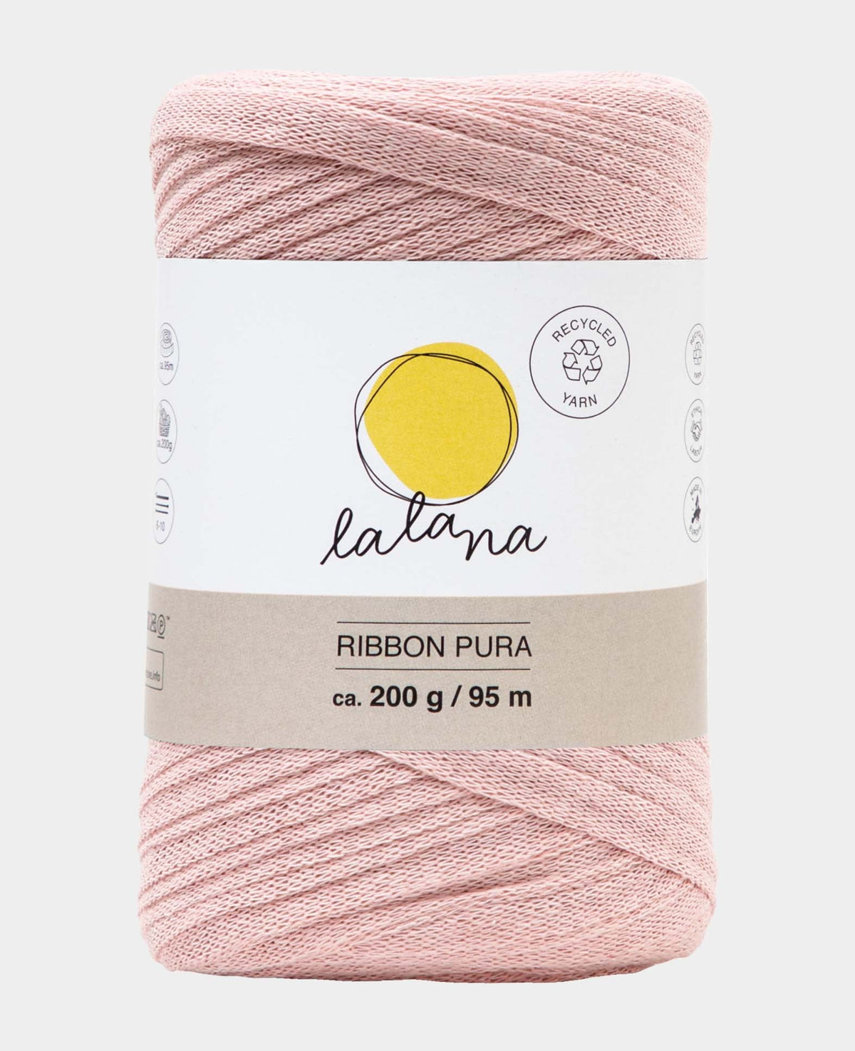 Ribbon Pura powder, Lalana Bandgarn zum Häkeln, Stricken, Knüpfen & Makramee Projekte, Rosa, ca. 8 x 1 mm x 95 m, ca. 200 g