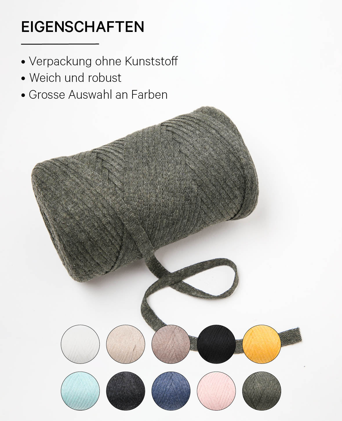 Ribbon Pura khaki, Lalana Bandgarn zum Häkeln, Stricken, Knüpfen & Makramee Projekte, Erdfarbe, ca. 8 x 1 mm x 95 m, ca. 200 g