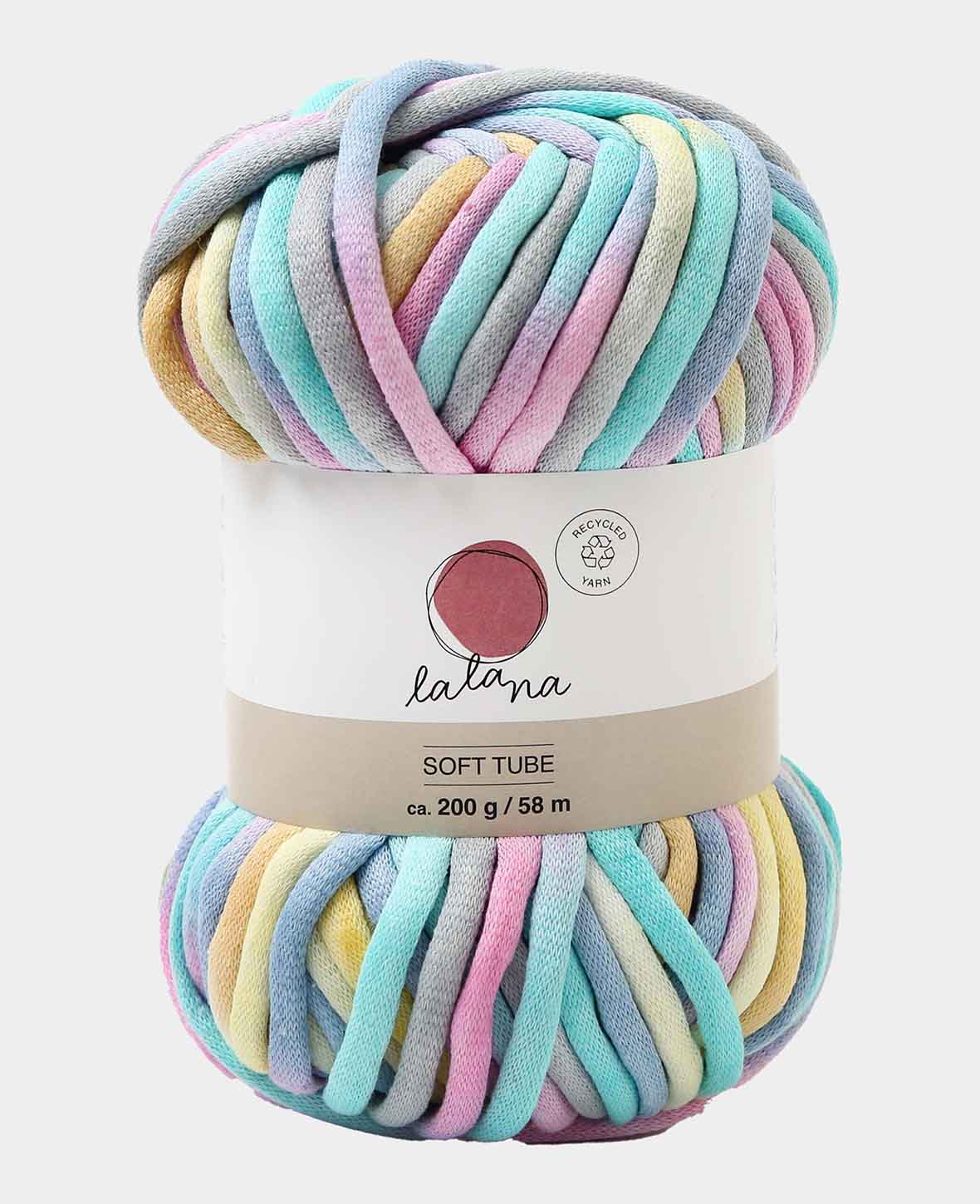 Lalana Soft Tube Rainbow, Gelb, Türkis, Pink Pastellmix, ca. 6 mm x 58 m, ca. 200 g