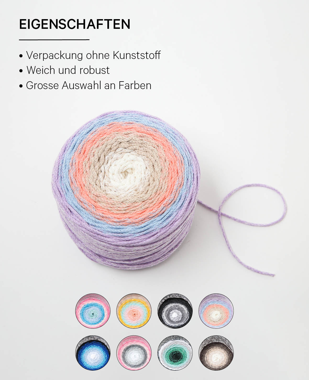 Vivace Napoli, Lalana Textilgarn zum Häkeln, Stricken, Knüpfen & Makramee Projekte, Bunt, ca. 2 mm x 210 m, ca. 250 g