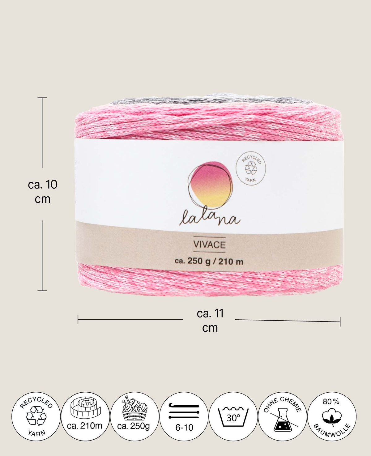 Vivace Riviera, Lalana Textilgarn zum Häkeln, Stricken, Knüpfen & Makramee Projekte, Bunt, ca. 2 mm x 210 m, ca. 250 g
