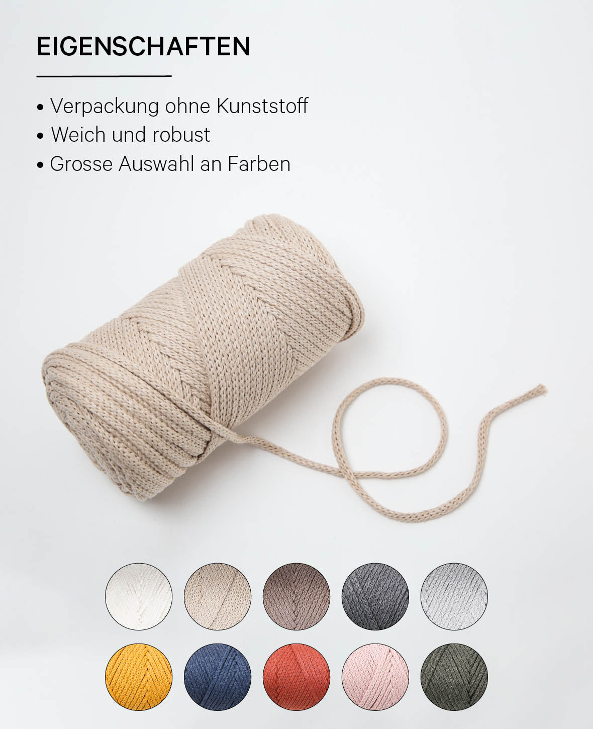 XXlace beige, fil chaîne Lalana pour le crochet, le tricot, le nouage et les projets de macramé, beige, env. 3 mm x 70 m, env. 200 g