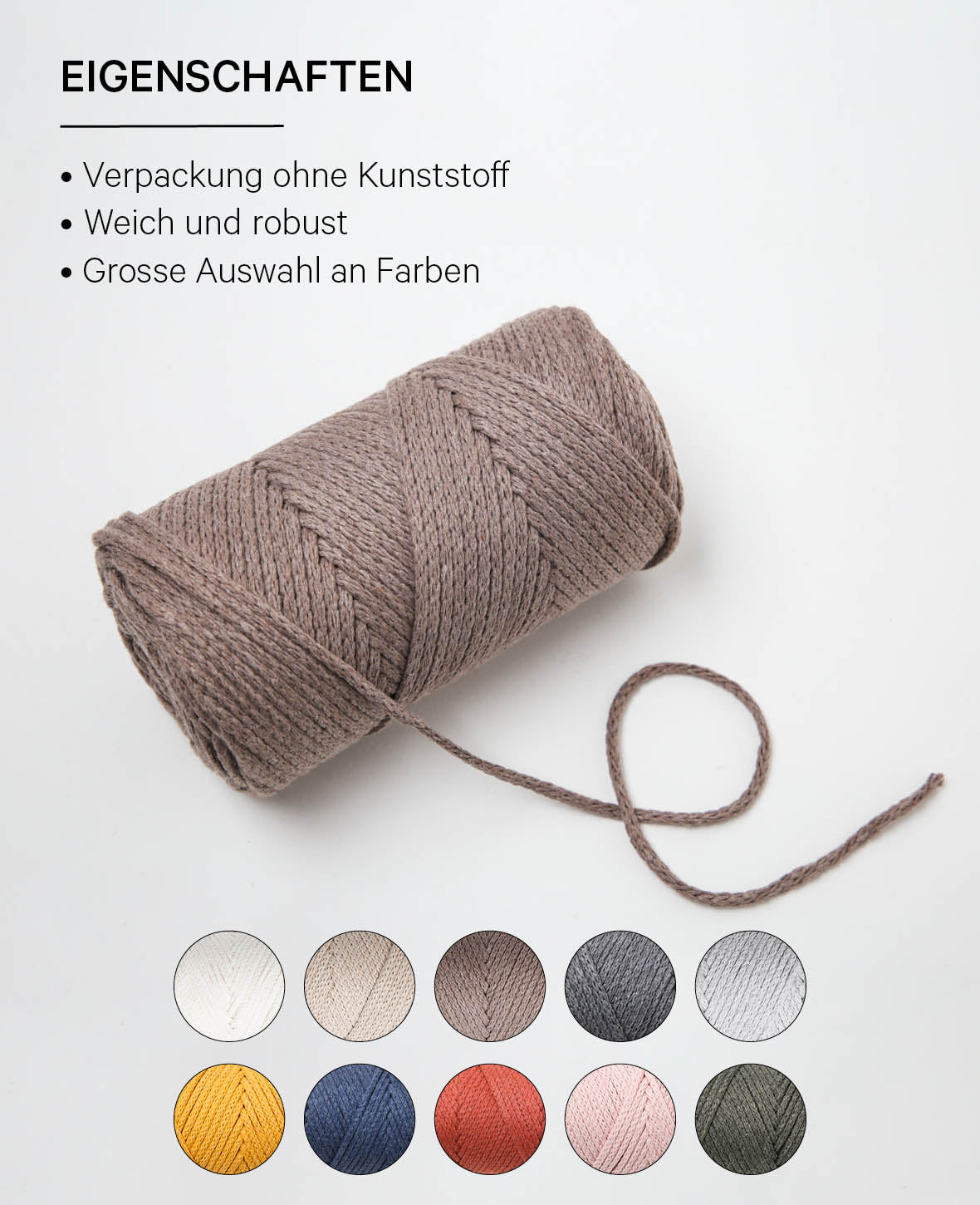 XXlace coffee, Lalana Kettengarn zum Häkeln, Stricken, Knüpfen & Makramee Projekte, Braun, ca. 3 mm x 70 m, ca. 200 g