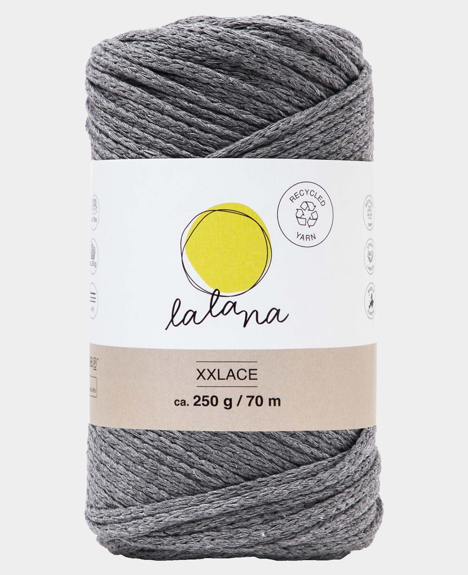 XXlace dark grey, Lalana Kettengarn zum Häkeln, Stricken, Knüpfen & Makramee, Dunkelgrau, ca. 3 mm x 70 m, ca. 200 g