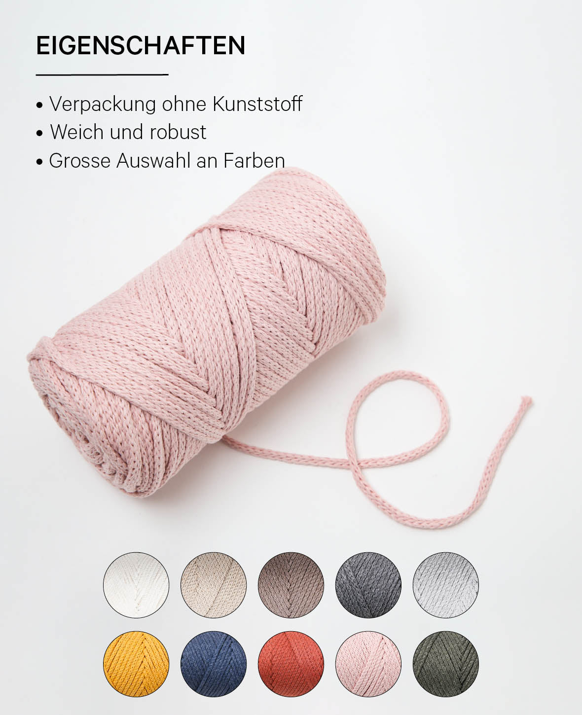 Xxlace powder, Lalana Kettengarn zum Häkeln, Stricken, Knüpfen & Makramee, Rosa, ca. 3 mm x 70 m, ca. 200 g