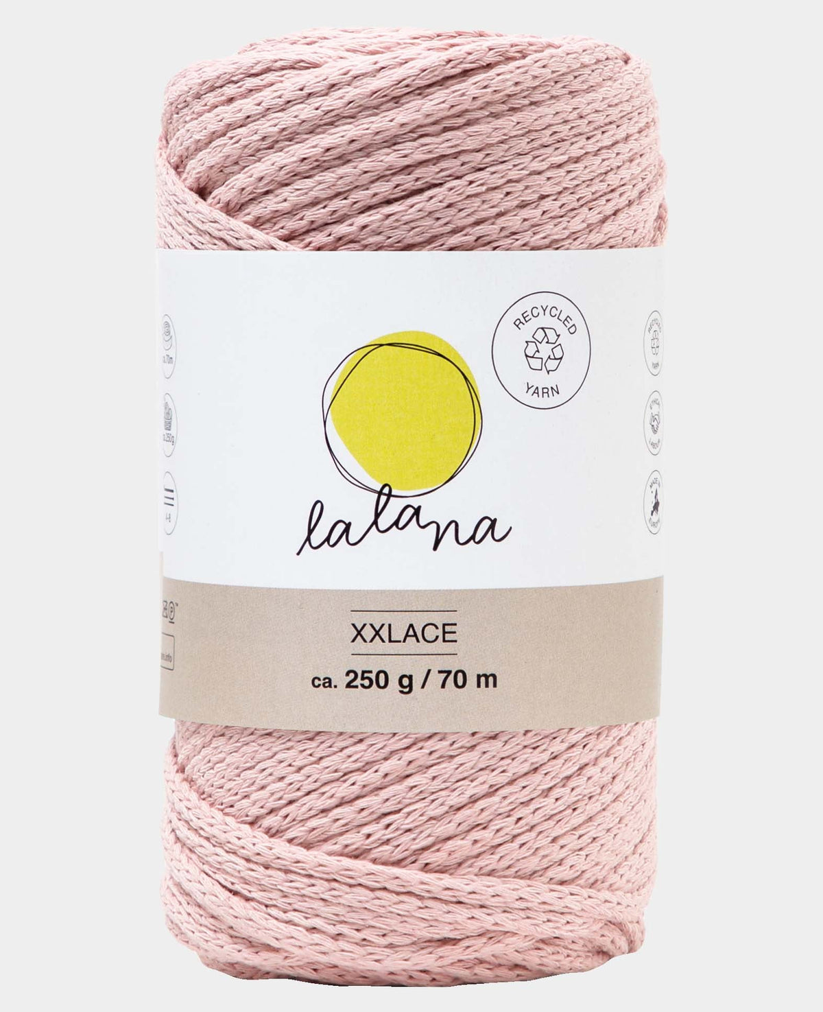 Xxlace powder, Lalana Kettengarn zum Häkeln, Stricken, Knüpfen & Makramee, Rosa, ca. 3 mm x 70 m, ca. 200 g